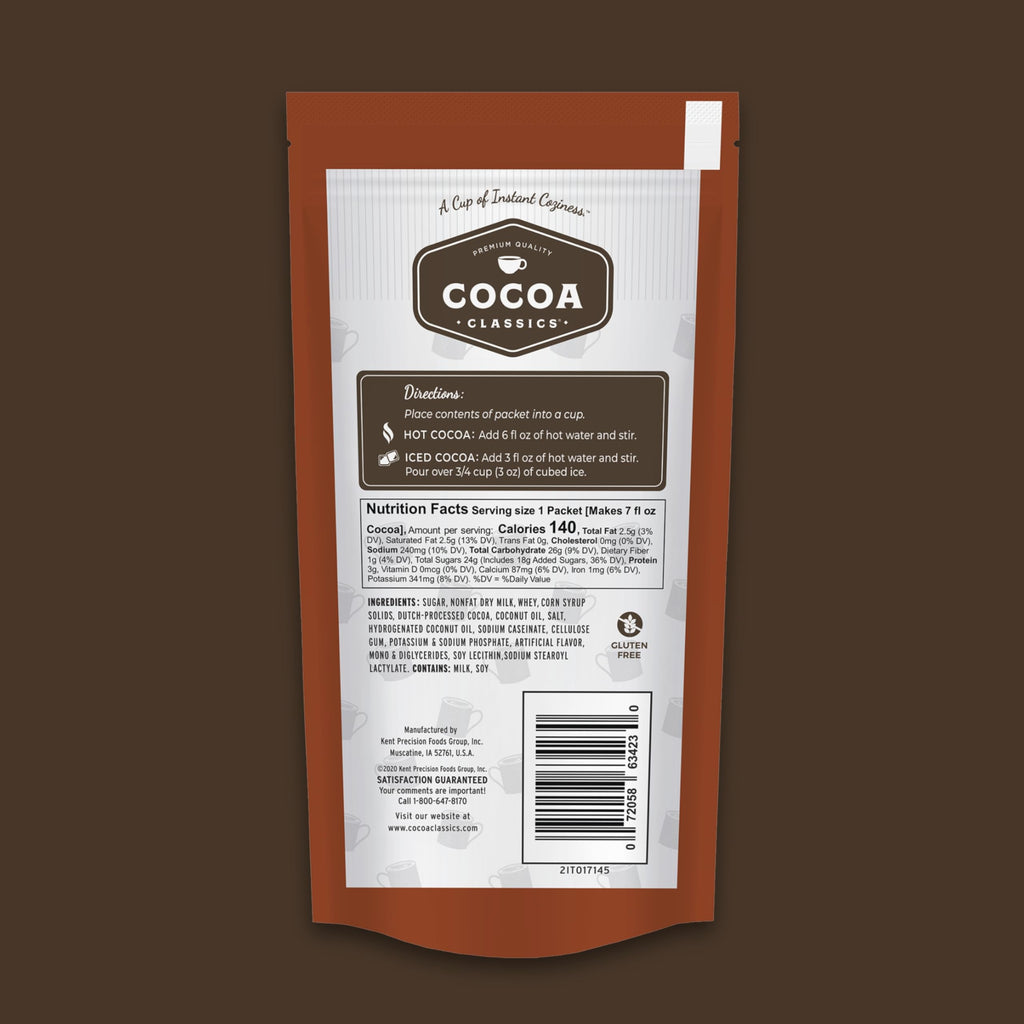 Cocoa Classics Arctic White Cocoa Mix, Hot Chocolate, Made with Nonfat Milk, Just Add Hot Water, Make Hot or Iced Cocoa, Gluten Free, 1.25oz Packets (Pack of 36)