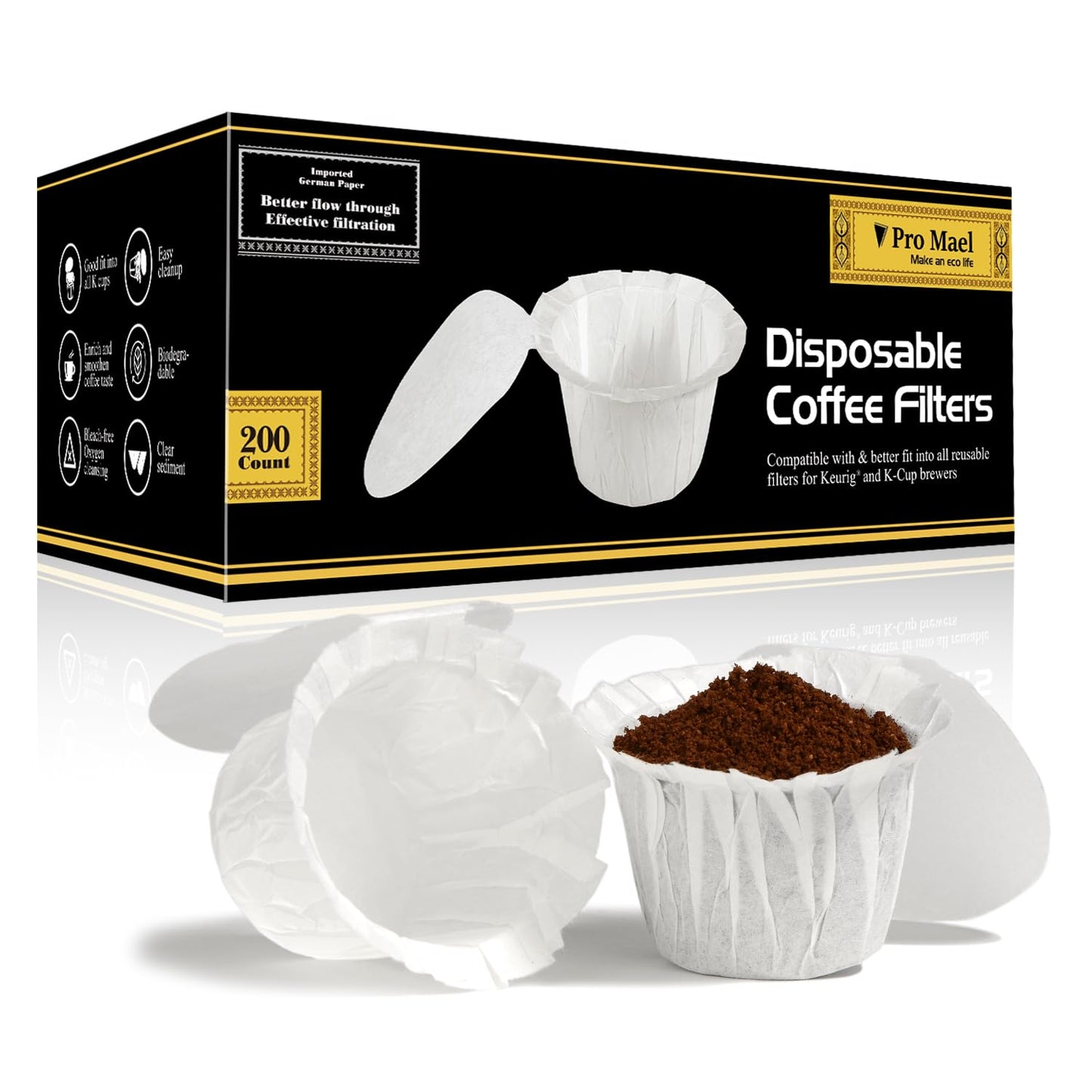 Pro Mael 360 Count Disposable K Cup Filters, Coffee Filter Paper for Keurig Brewers Single Serve 1.0 and 2.0, Use with Reusable K Cup Pods (White)