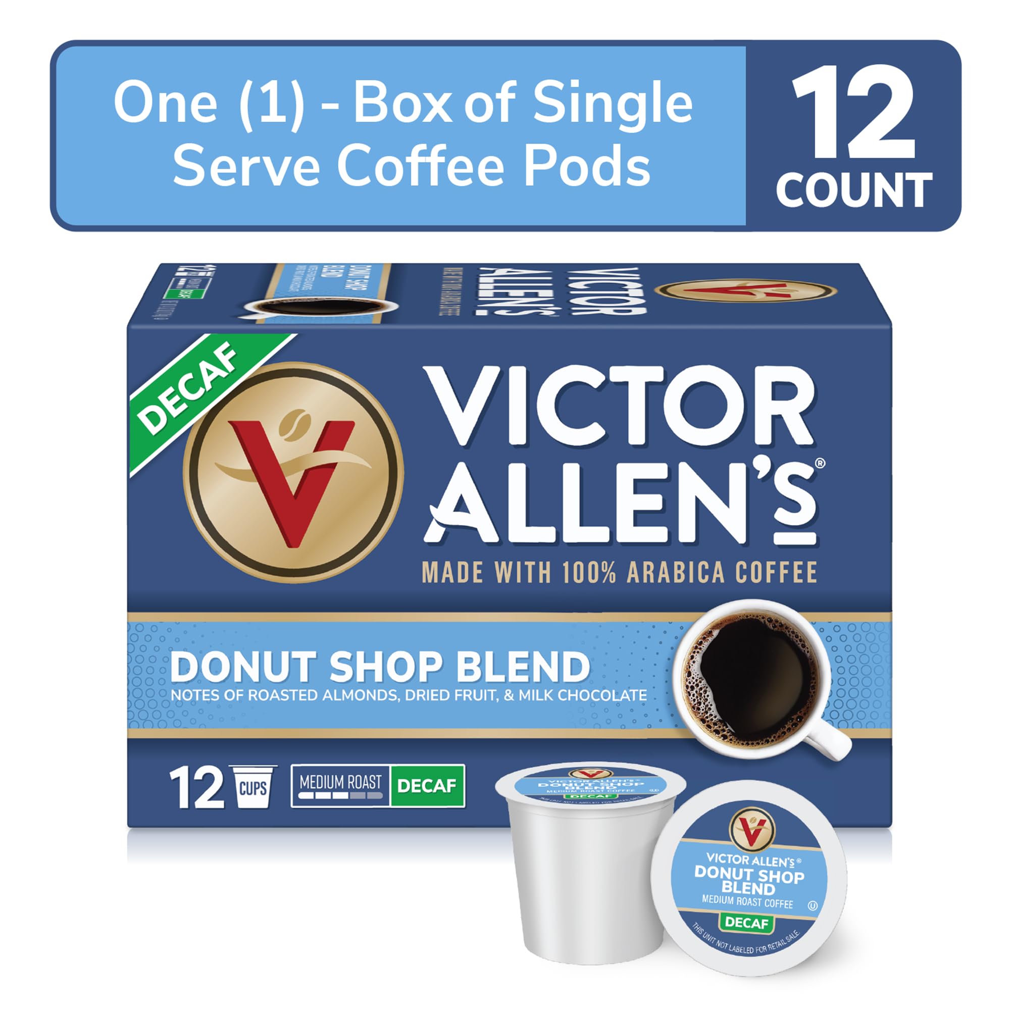 Victor Allen's Coffee Donut Shop Blend, Medium Roast, 12 Count, Single Serve Coffee Pods for Keurig K-Cup Brewers
