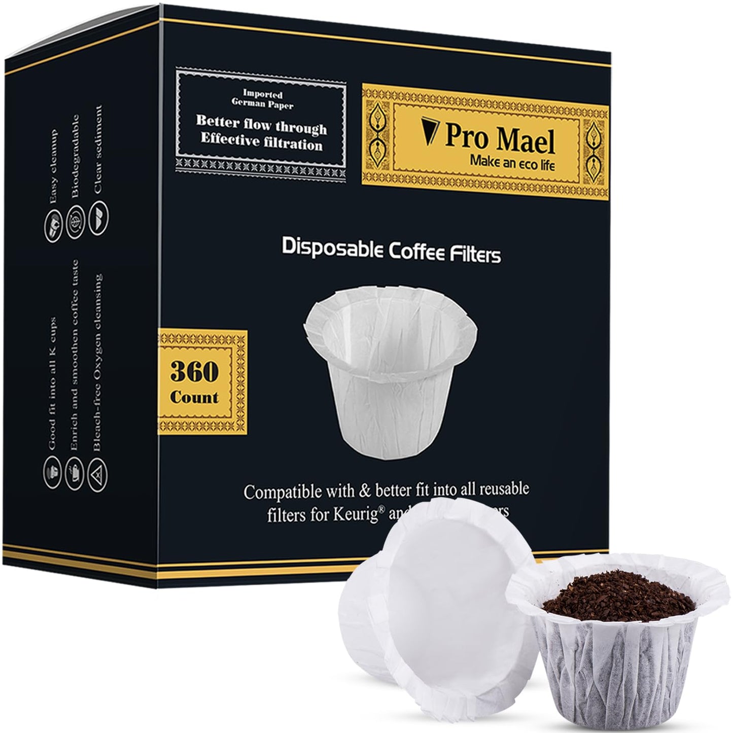 Pro Mael 360 Count Disposable K Cup Filters, Coffee Filter Paper for Keurig Brewers Single Serve 1.0 and 2.0, Use with Reusable K Cup Pods (White)