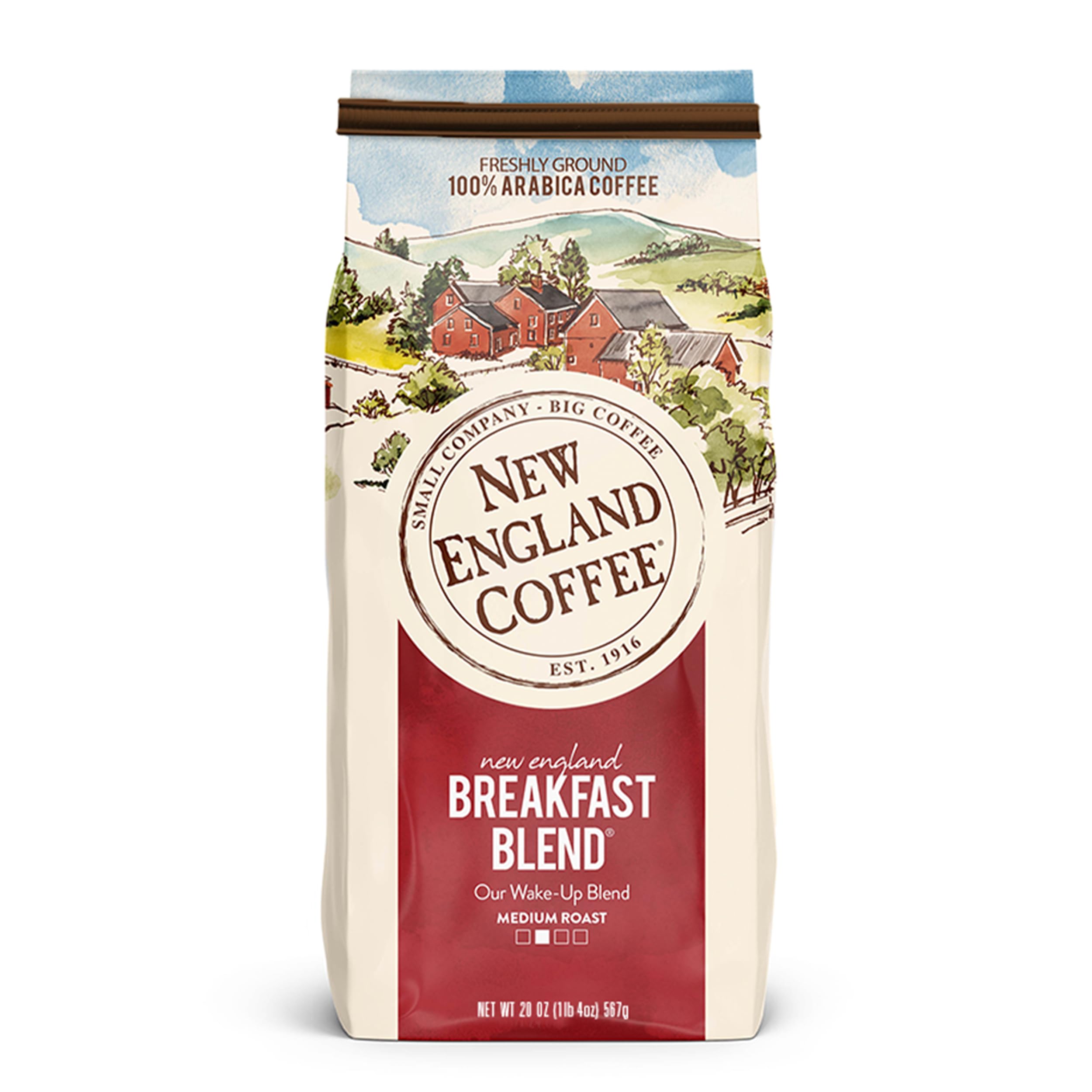 New England Coffee Breakfast Blend Medium Roast Ground Coffee, 12oz Bag (Pack of 1)