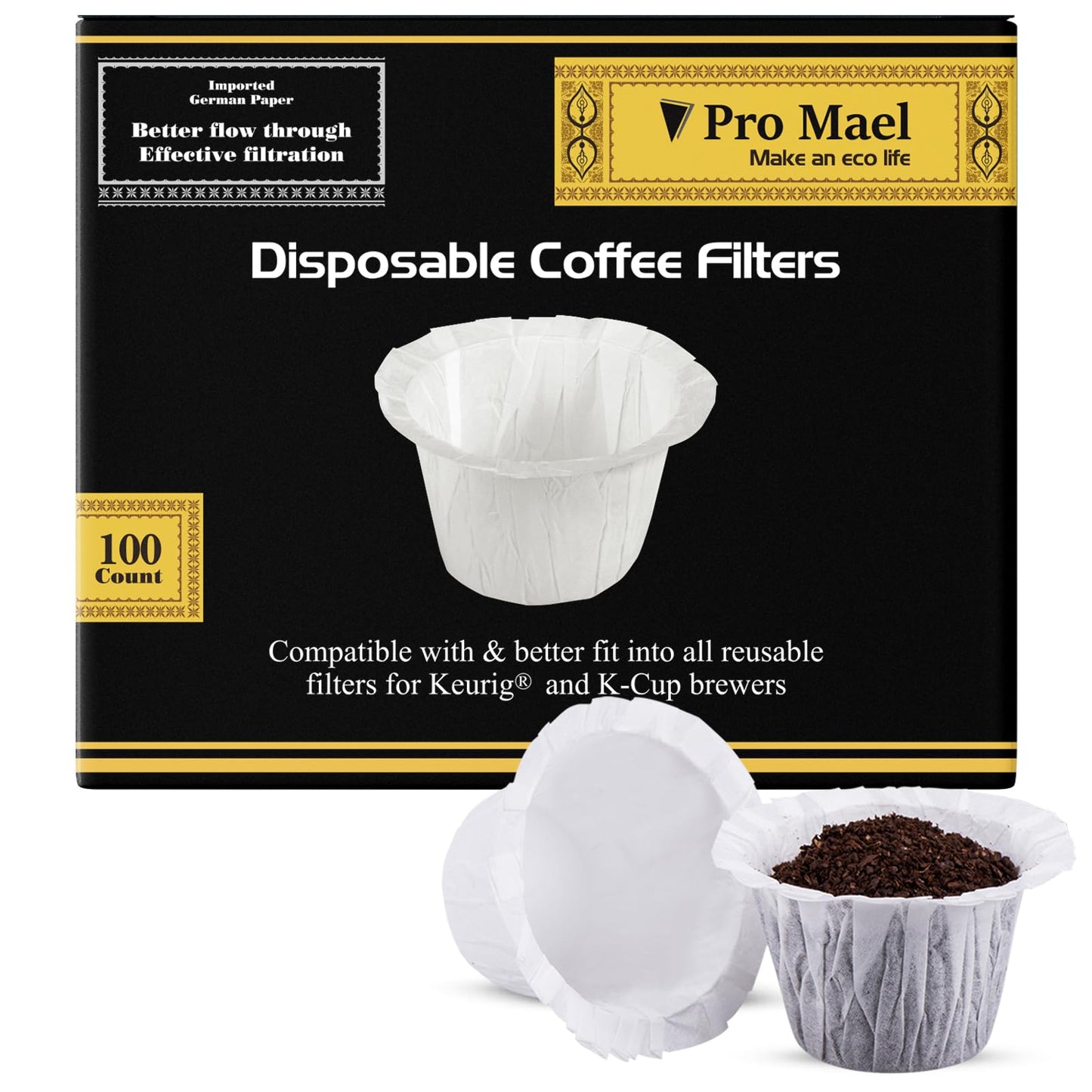 Pro Mael 360 Count Disposable K Cup Filters, Coffee Filter Paper for Keurig Brewers Single Serve 1.0 and 2.0, Use with Reusable K Cup Pods (White)