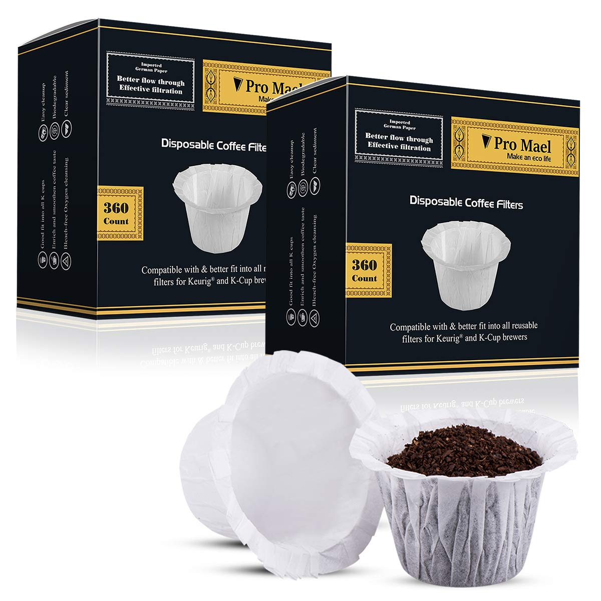 Pro Mael 360 Count Disposable K Cup Filters, Coffee Filter Paper for Keurig Brewers Single Serve 1.0 and 2.0, Use with Reusable K Cup Pods (White)