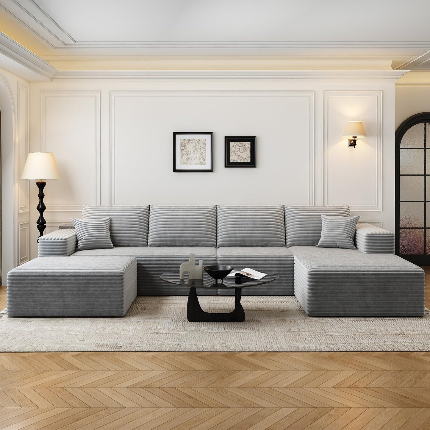 107.5" Cloud Modular Sectional Sofa Couch with L-Shape Chaise,Modern Minimalist Upholstered Couches for Living Room Bedroom,Deep Seat Corner Couch，No Assembly Required (Camel,Left Facing Chaise)