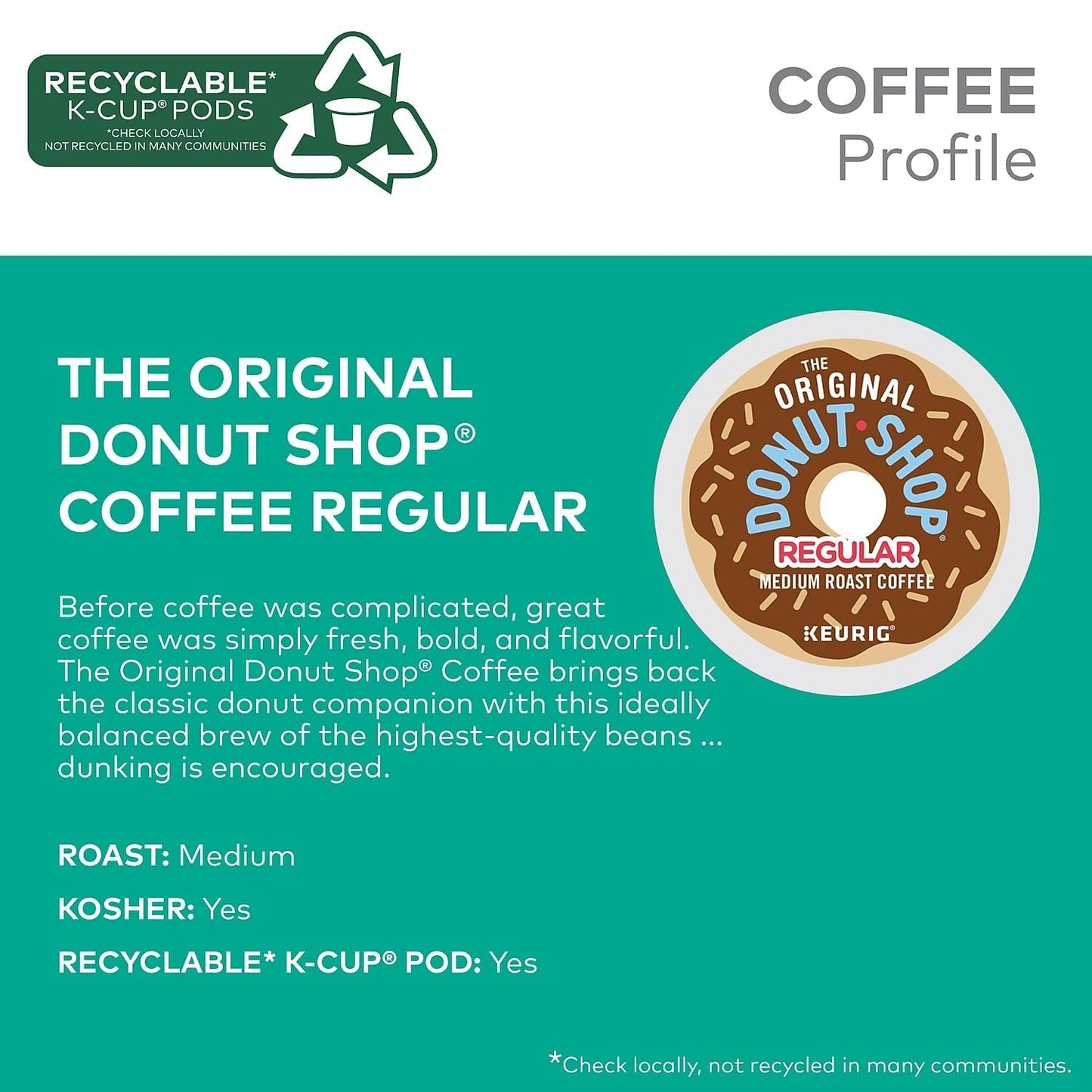 The Original Donut Shop Regular, Single-Serve Keurig K-Cup Pods, Medium Roast Coffee Pods, 32 Count