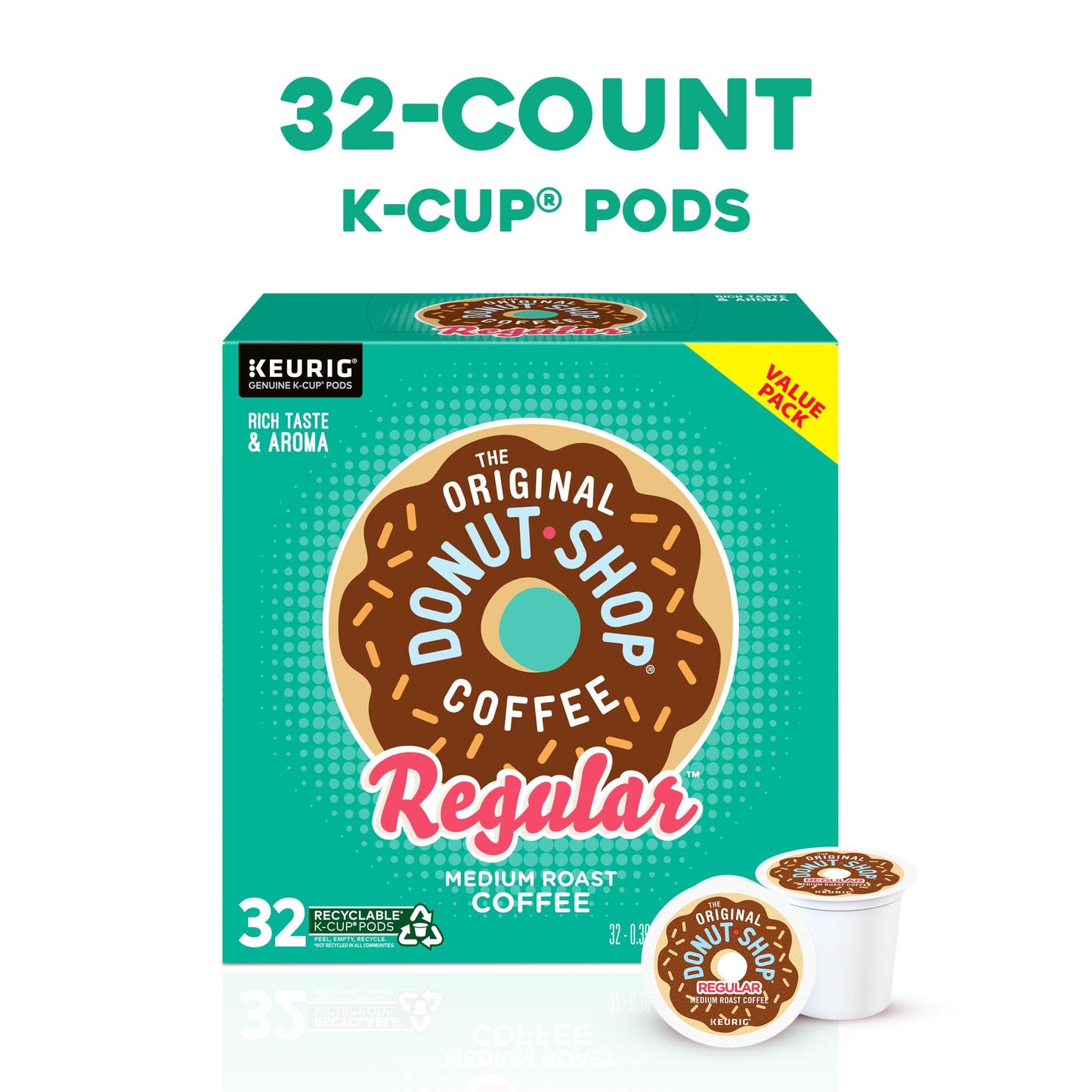 The Original Donut Shop Regular, Single-Serve Keurig K-Cup Pods, Medium Roast Coffee Pods, 32 Count