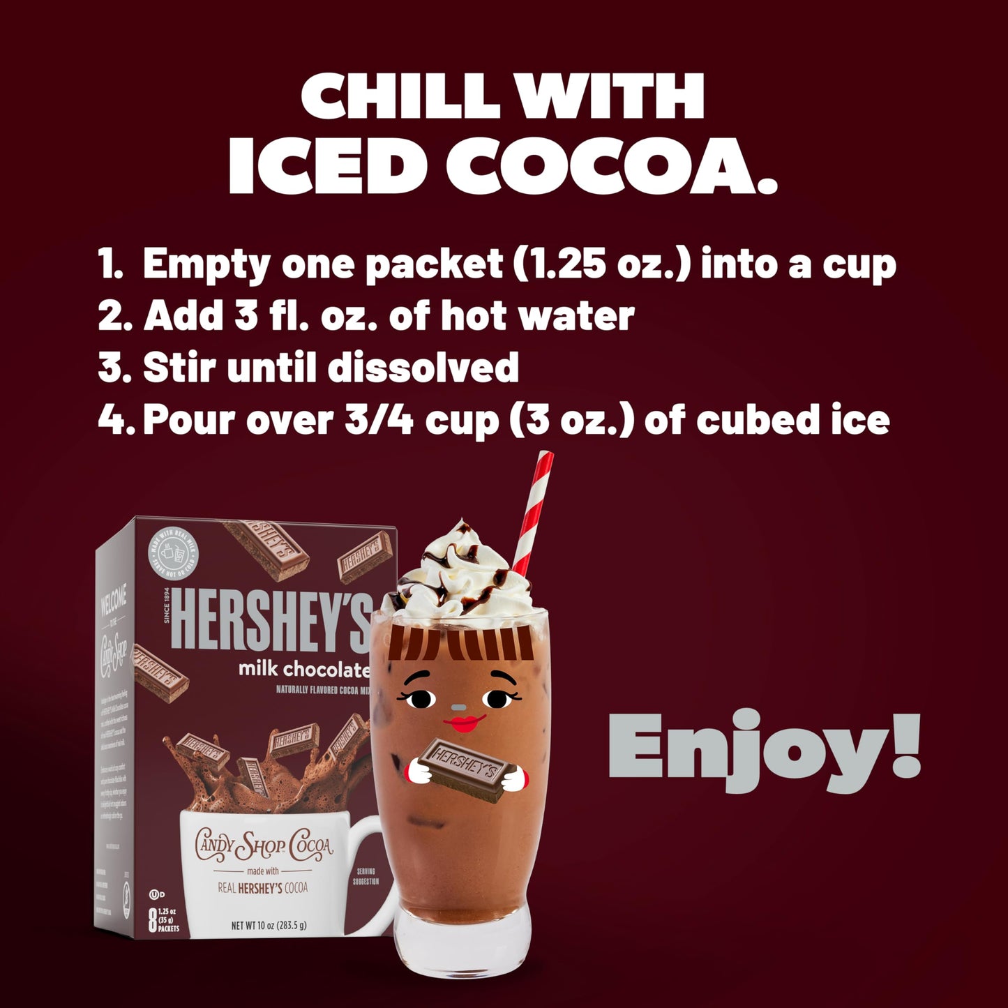 Candy Shop Cocoa HERSHEY'S Milk Chocolate Cocoa Mix, Hot Chocolate, Make Hot or Iced Cocoa, Made With Real Milk, Gluten Free, 1.25 oz packet (24 count)