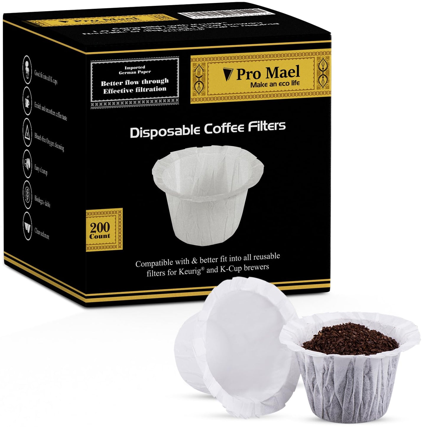 Pro Mael 360 Count Disposable K Cup Filters, Coffee Filter Paper for Keurig Brewers Single Serve 1.0 and 2.0, Use with Reusable K Cup Pods (White)