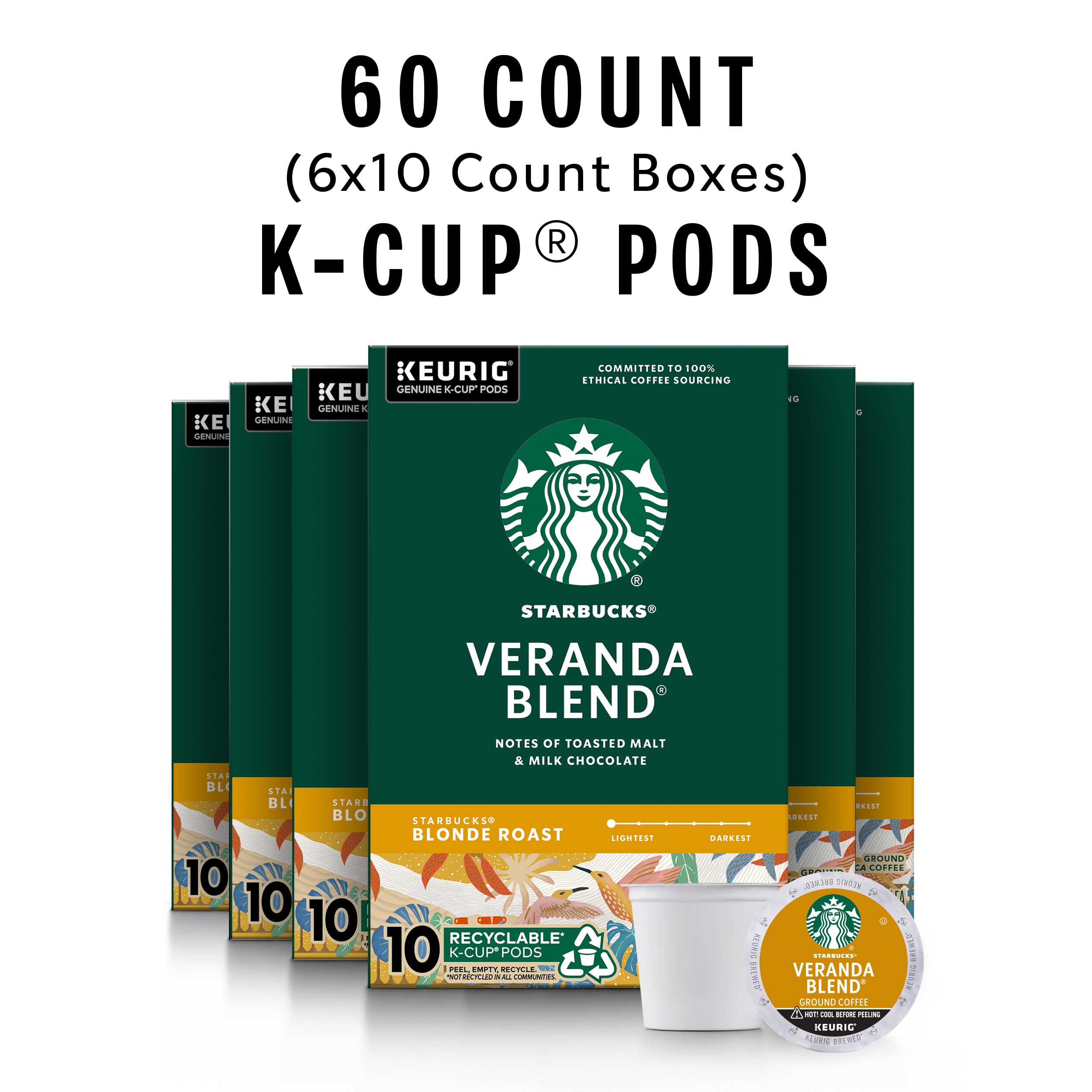 Starbucks Coffee K-Cup Pods,  Flavored Selection Coffee, Naturally Flavored, 100% Arabica, 6 Boxes (60 Pods Total)