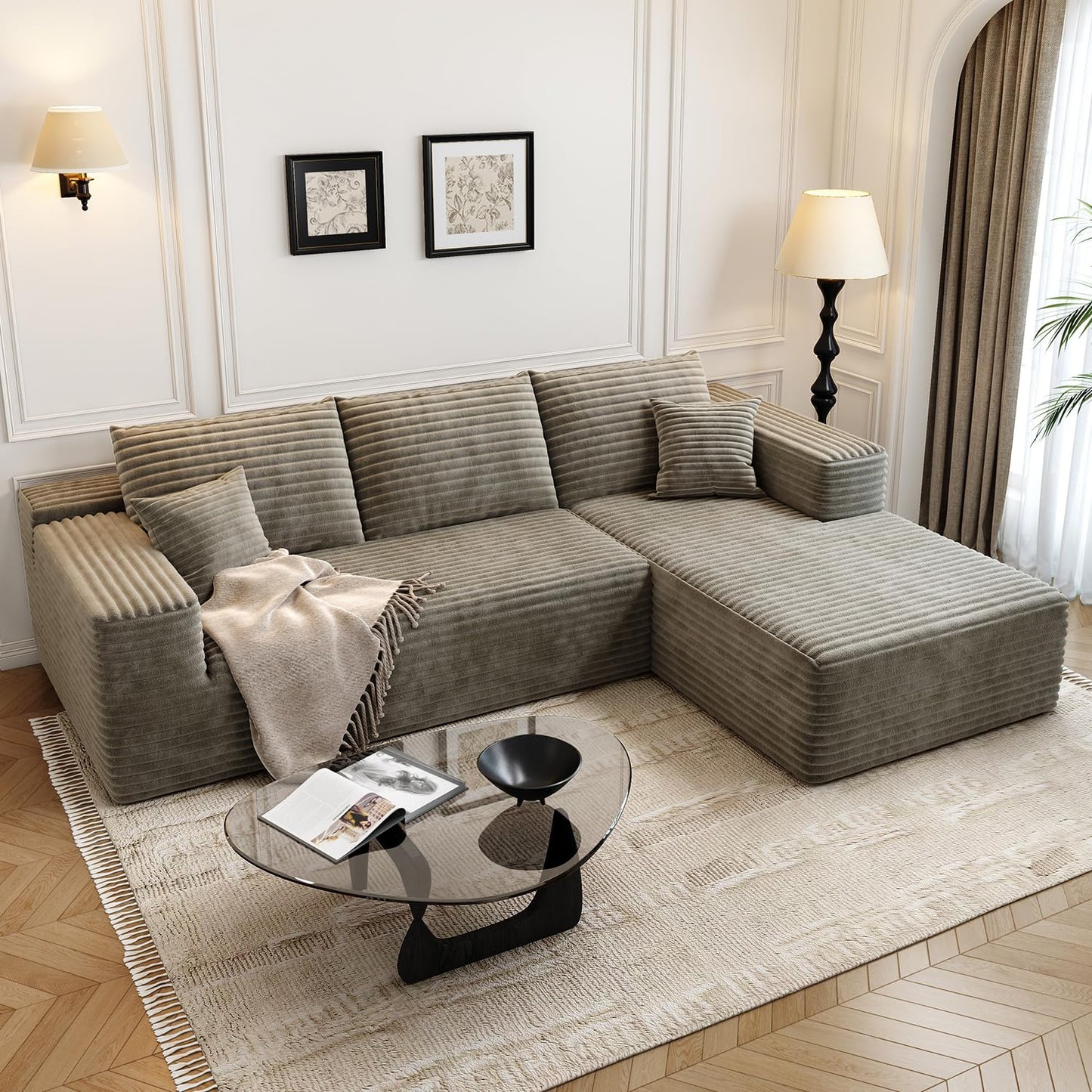 107.5" Cloud Modular Sectional Sofa Couch with L-Shape Chaise,Modern Minimalist Upholstered Couches for Living Room Bedroom,Deep Seat Corner Couch，No Assembly Required (Camel,Left Facing Chaise)