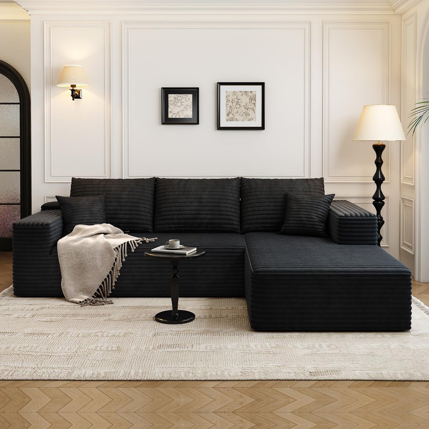 107.5" Cloud Modular Sectional Sofa Couch with L-Shape Chaise,Modern Minimalist Upholstered Couches for Living Room Bedroom,Deep Seat Corner Couch，No Assembly Required (Camel,Left Facing Chaise)