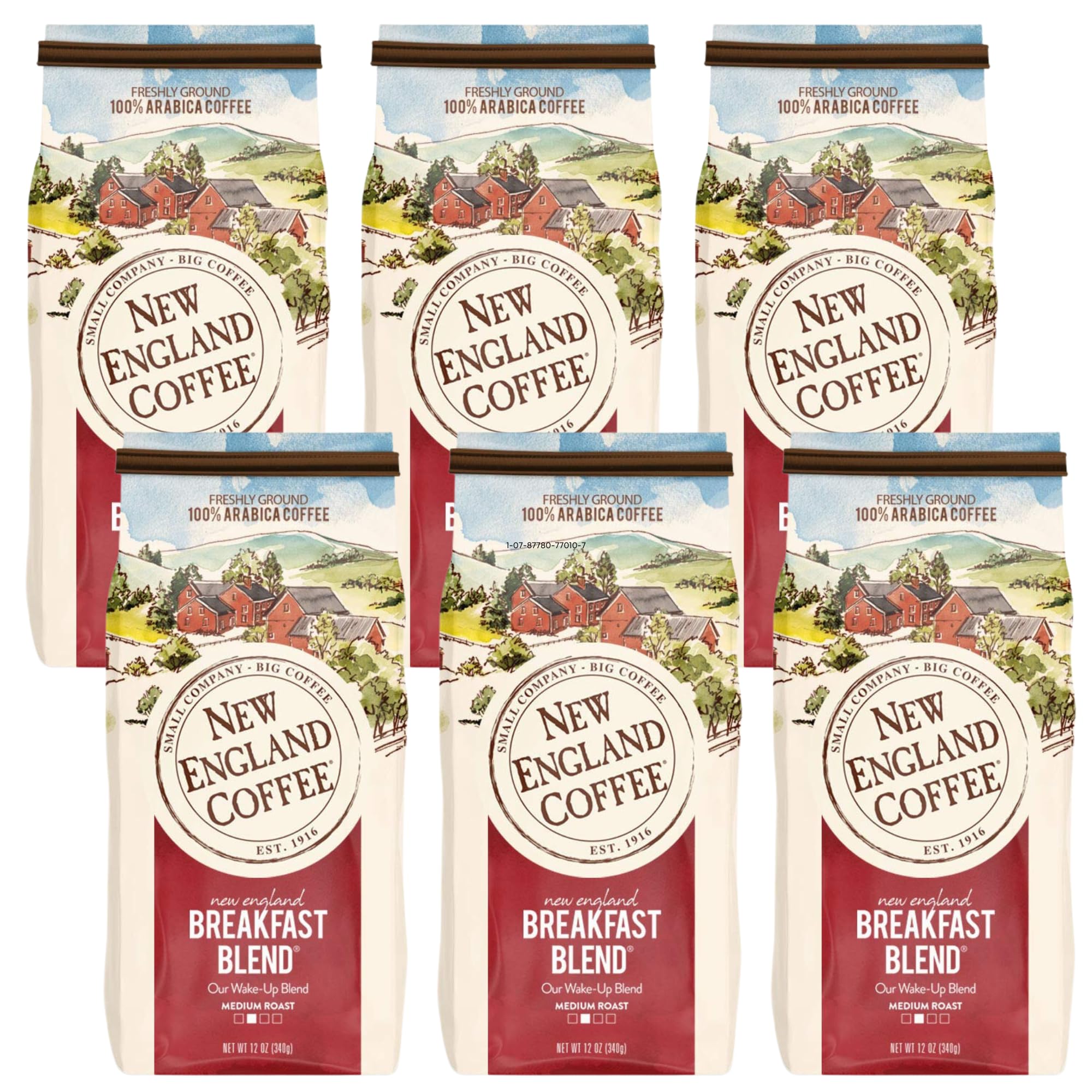 New England Coffee Breakfast Blend Medium Roast Ground Coffee, 12oz Bag (Pack of 1)