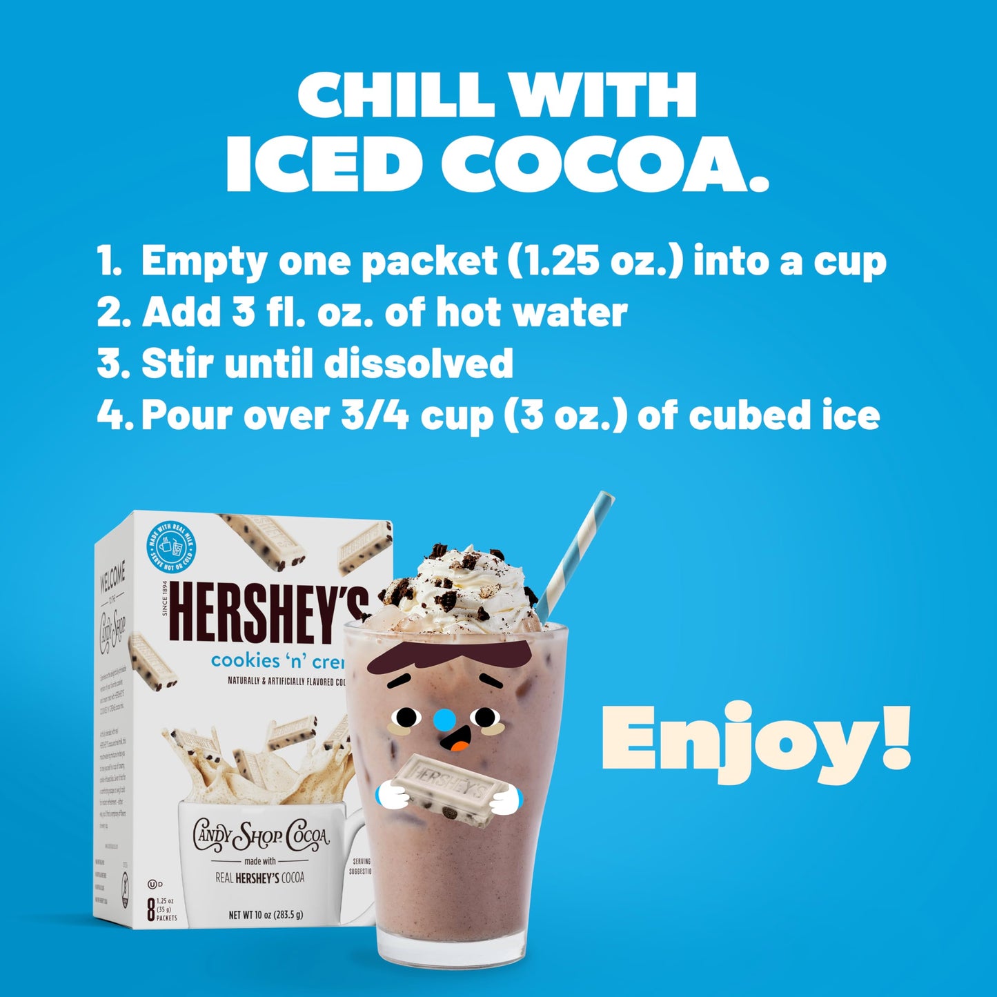 Candy Shop Cocoa HERSHEY'S Milk Chocolate Cocoa Mix, Hot Chocolate, Make Hot or Iced Cocoa, Made With Real Milk, Gluten Free, 1.25 oz packet (24 count)