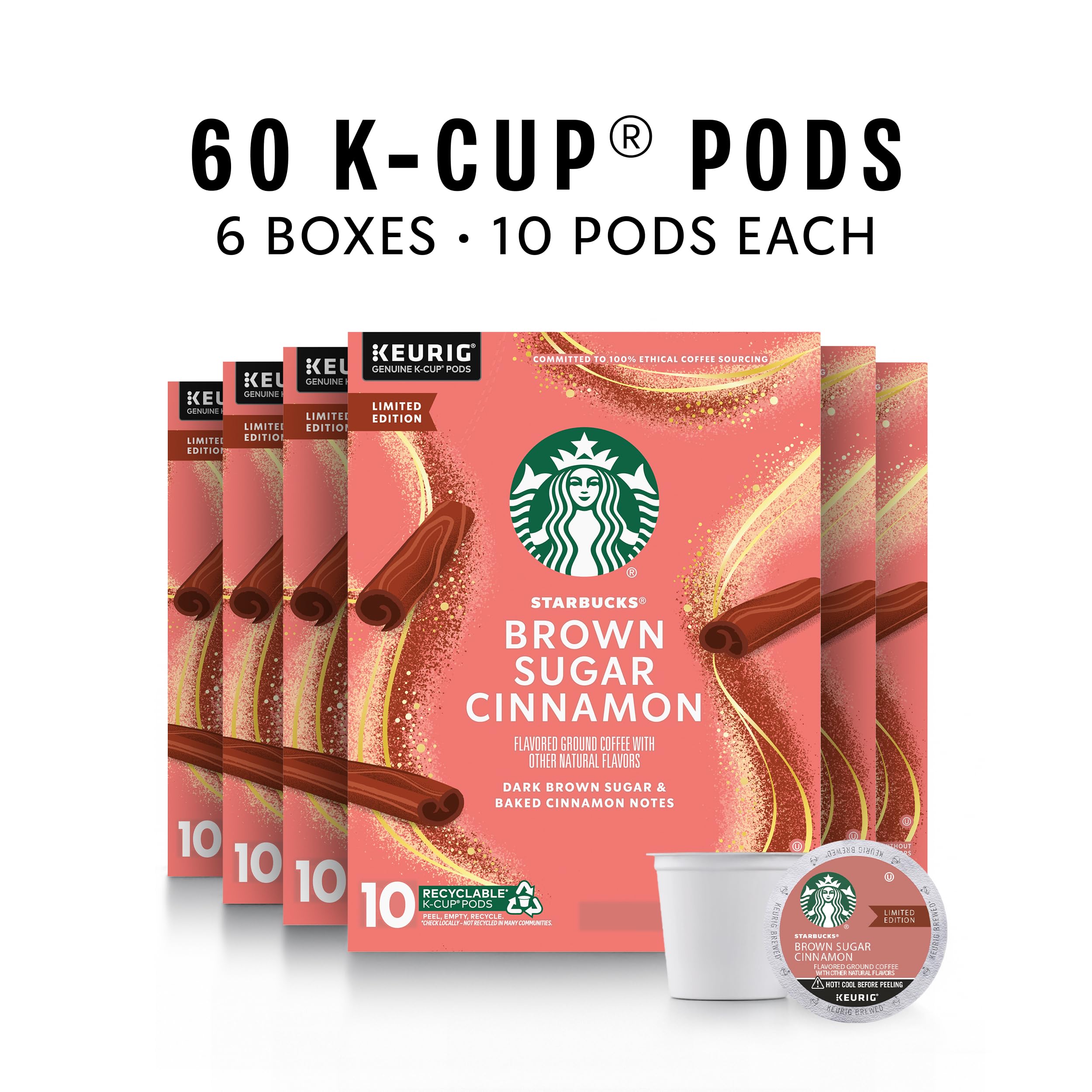 Starbucks Coffee K-Cup Pods,  Flavored Selection Coffee, Naturally Flavored, 100% Arabica, 6 Boxes (60 Pods Total)