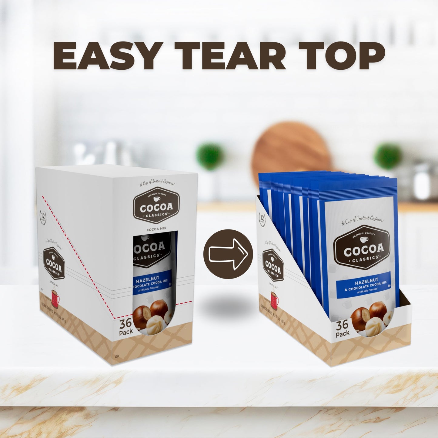 Cocoa Classics Arctic White Cocoa Mix, Hot Chocolate, Made with Nonfat Milk, Just Add Hot Water, Make Hot or Iced Cocoa, Gluten Free, 1.25oz Packets (Pack of 36)