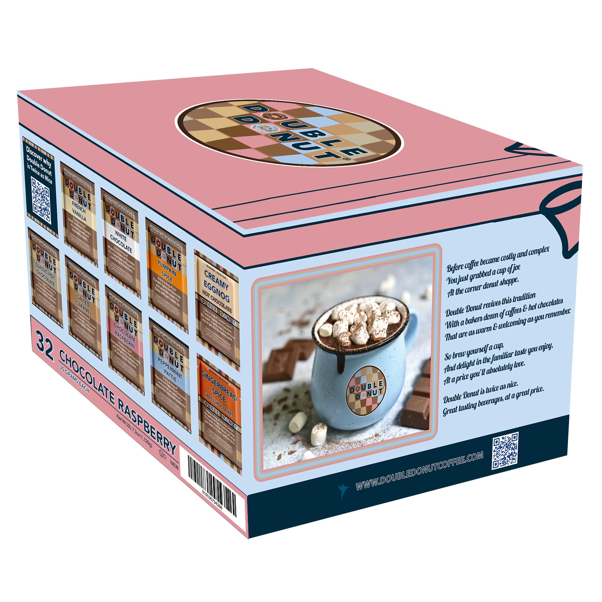 Gourmet Hot Cocoa Mix Variety Pack - Classic, Chocolate Raspberry, Salted Caramel, & Peppermint Hot Chocolate Mix Sets - 32 Count
