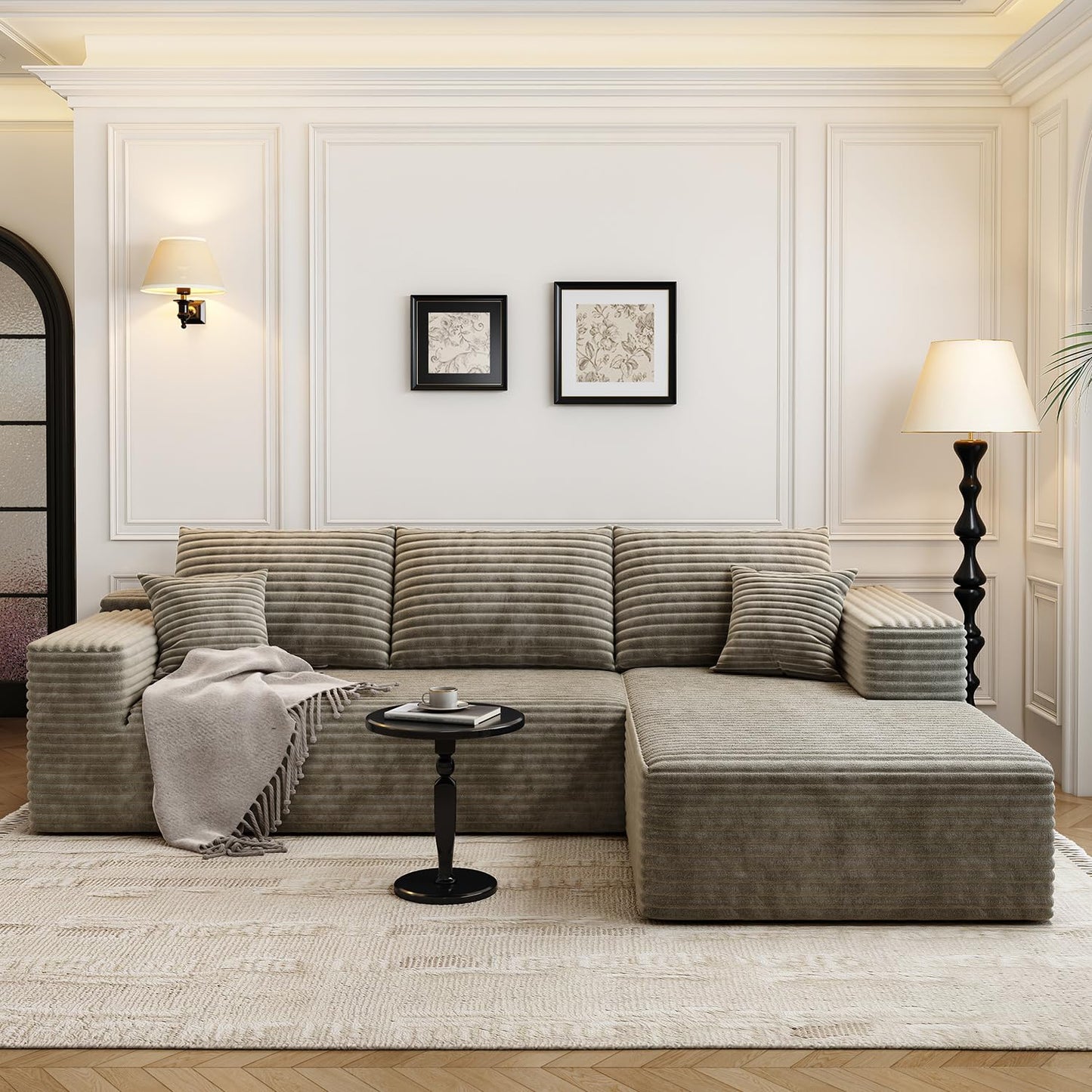 107.5" Cloud Modular Sectional Sofa Couch with L-Shape Chaise,Modern Minimalist Upholstered Couches for Living Room Bedroom,Deep Seat Corner Couch，No Assembly Required (Camel,Left Facing Chaise)