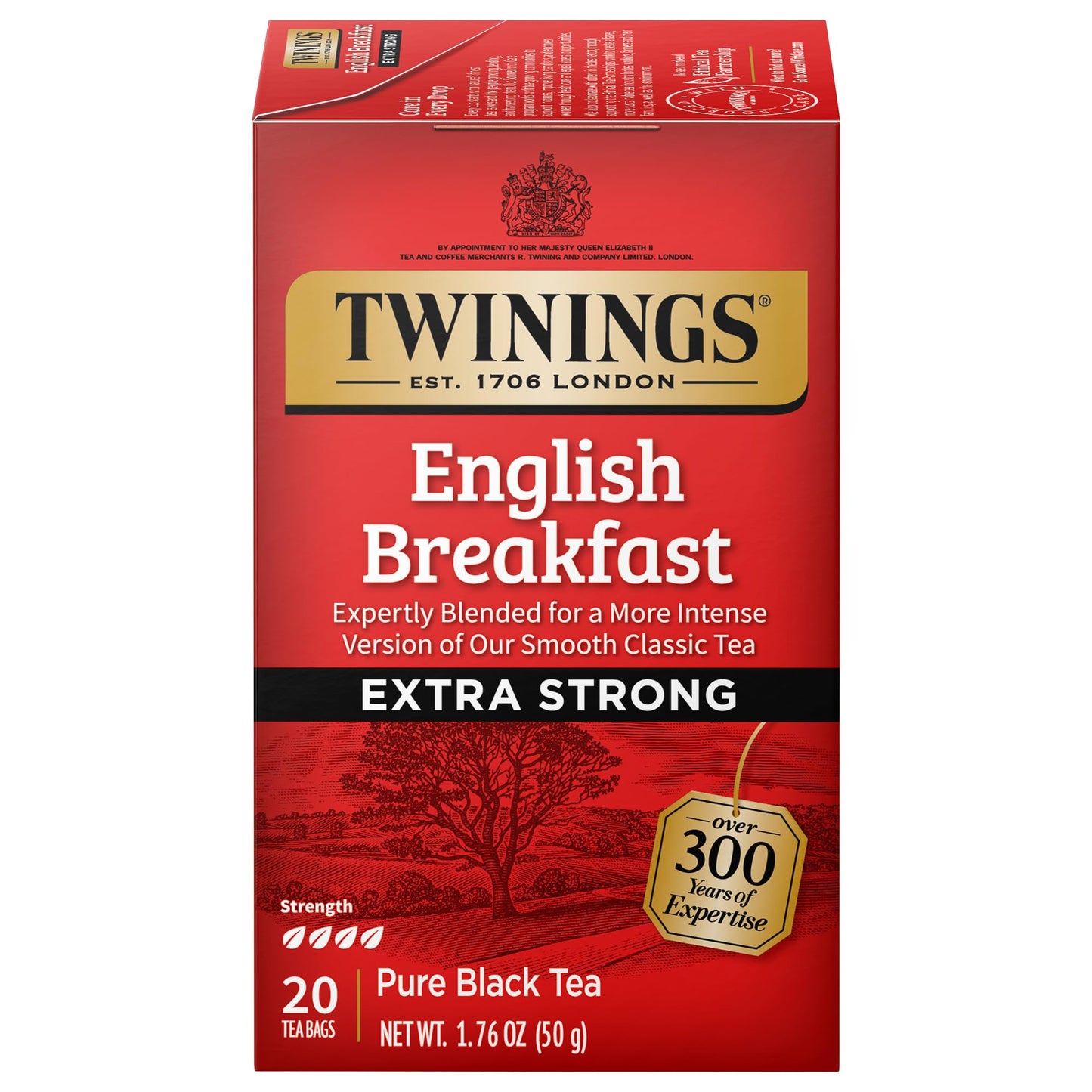 Twinings English Breakfast Black Tea Individually Wrapped Bags, 100 Count (Pack of 1), Smooth, Flavourful, and Robust, Caffeinated, Enjoy Hot or Iced, 100 Teabags