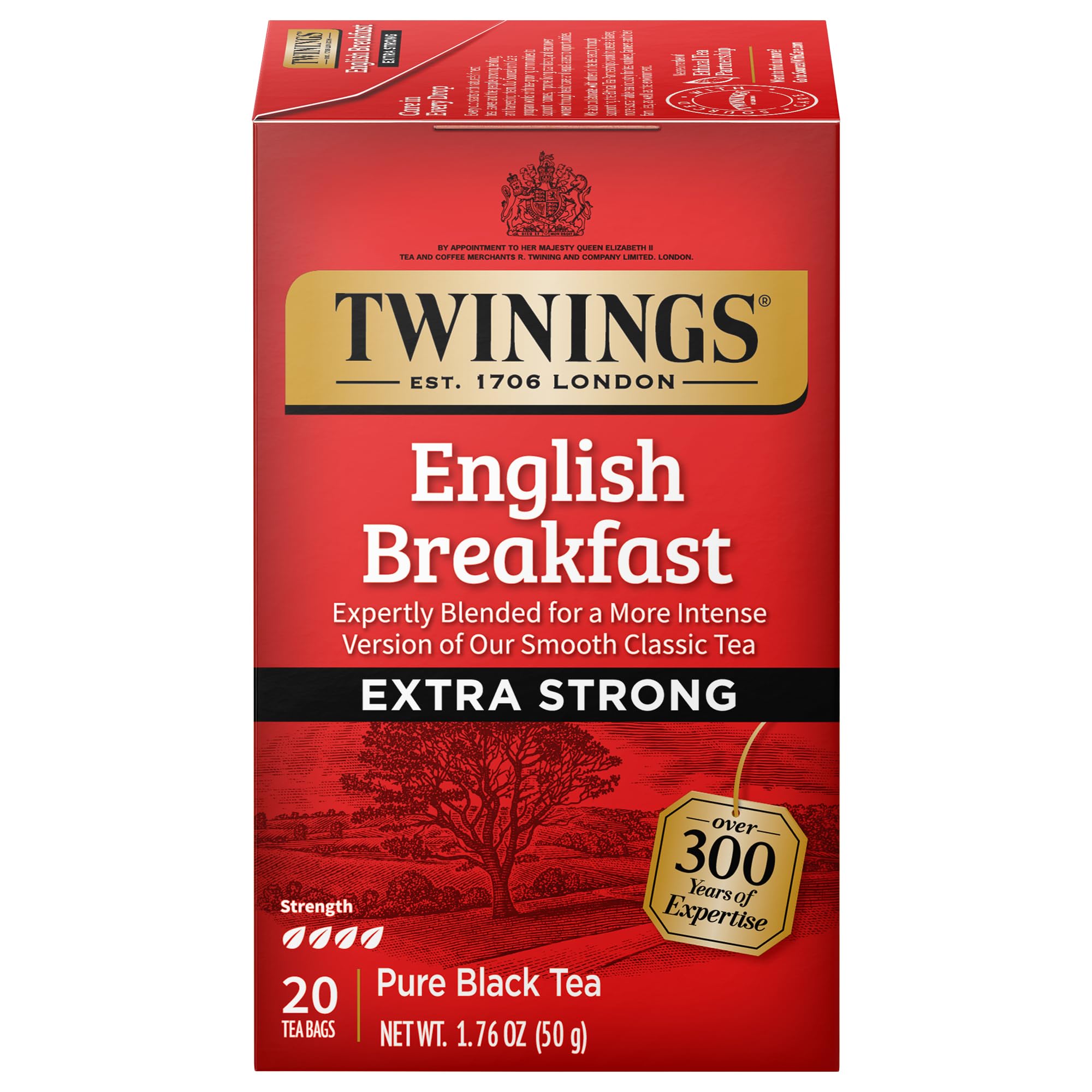Twinings English Breakfast Black Tea Individually Wrapped Bags, 100 Count (Pack of 1), Smooth, Flavourful, and Robust, Caffeinated, Enjoy Hot or Iced, 100 Teabags