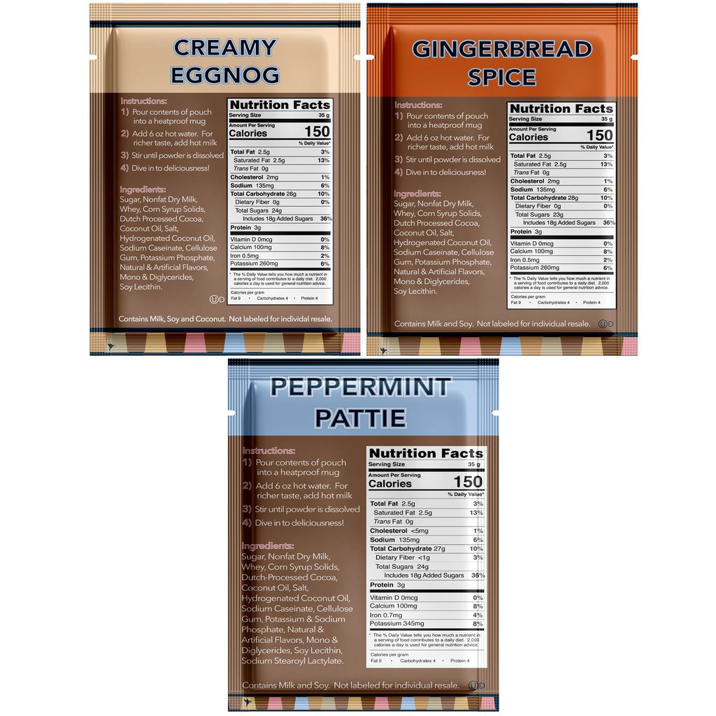 Gourmet Hot Cocoa Mix Variety Pack - Classic, Chocolate Raspberry, Salted Caramel, & Peppermint Hot Chocolate Mix Sets - 32 Count