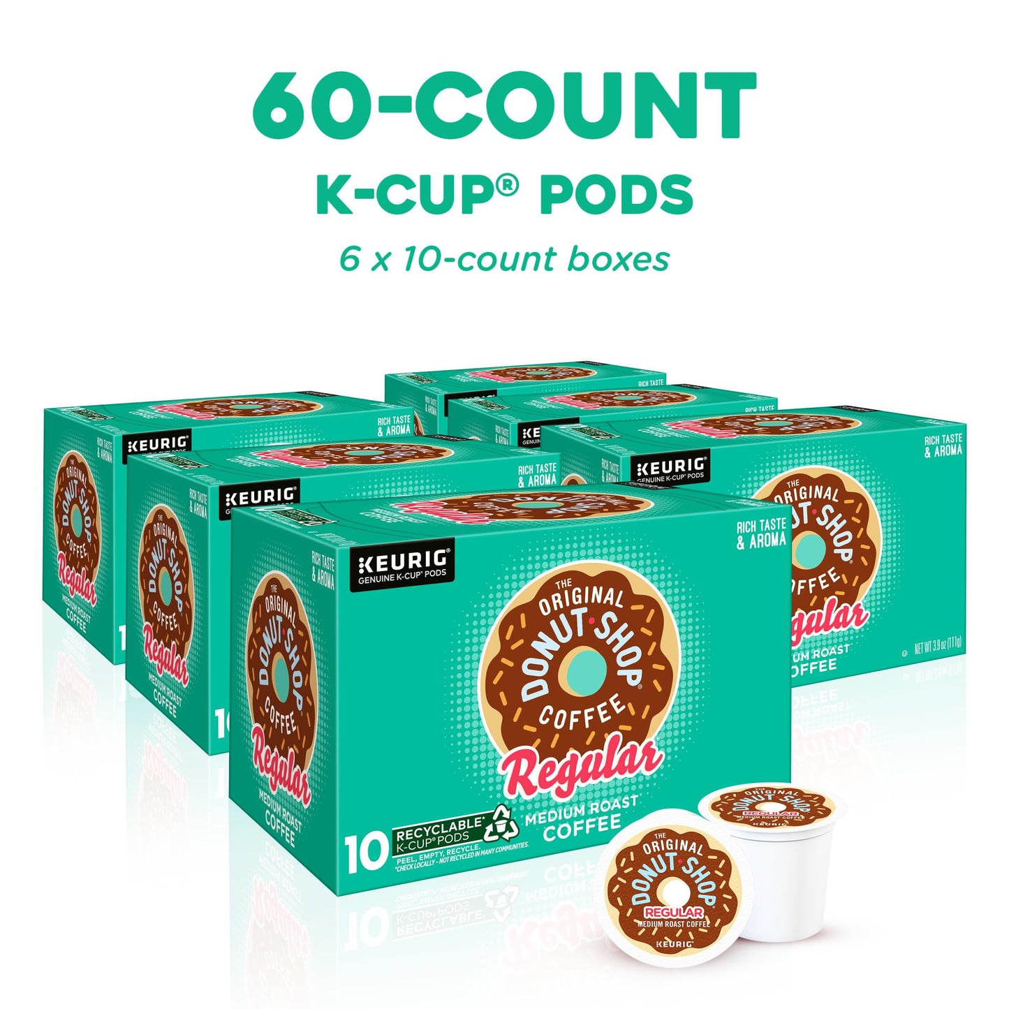 The Original Donut Shop Regular, Single-Serve Keurig K-Cup Pods, Medium Roast Coffee Pods, 32 Count