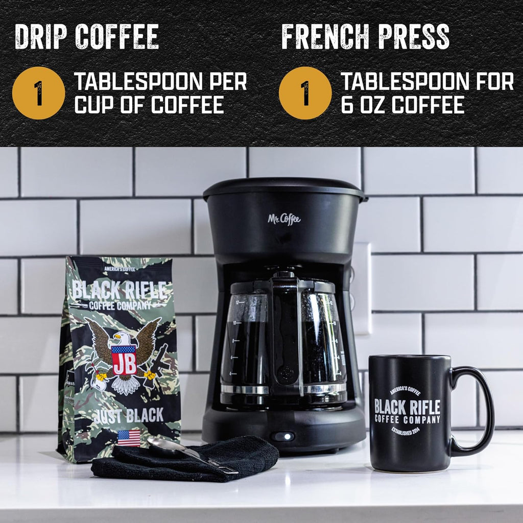 Black Rifle Coffee Company Just Black, 12oz Bag, Whole Bean Medium Roast - Roasted Blend Made from Arabica Beans - Colombian & Brazilian Beans - Veteran Founded & American Made