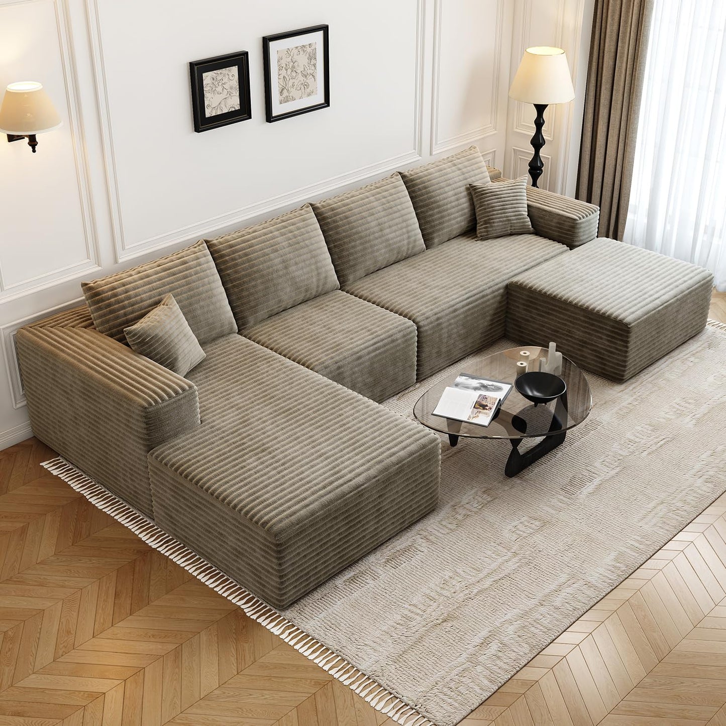 107.5" Cloud Modular Sectional Sofa Couch with L-Shape Chaise,Modern Minimalist Upholstered Couches for Living Room Bedroom,Deep Seat Corner Couch，No Assembly Required (Camel,Left Facing Chaise)
