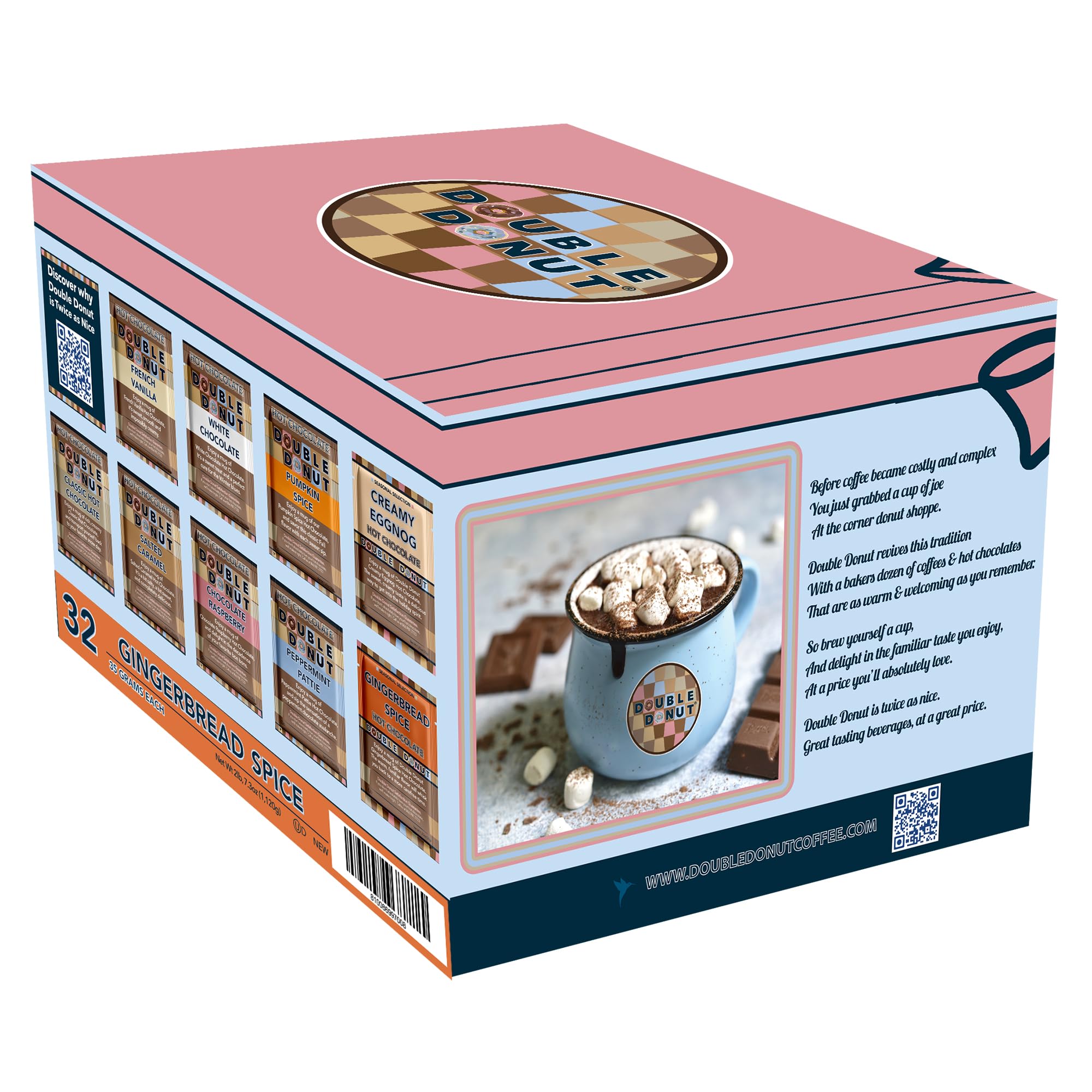 Gourmet Hot Cocoa Mix Variety Pack - Classic, Chocolate Raspberry, Salted Caramel, & Peppermint Hot Chocolate Mix Sets - 32 Count