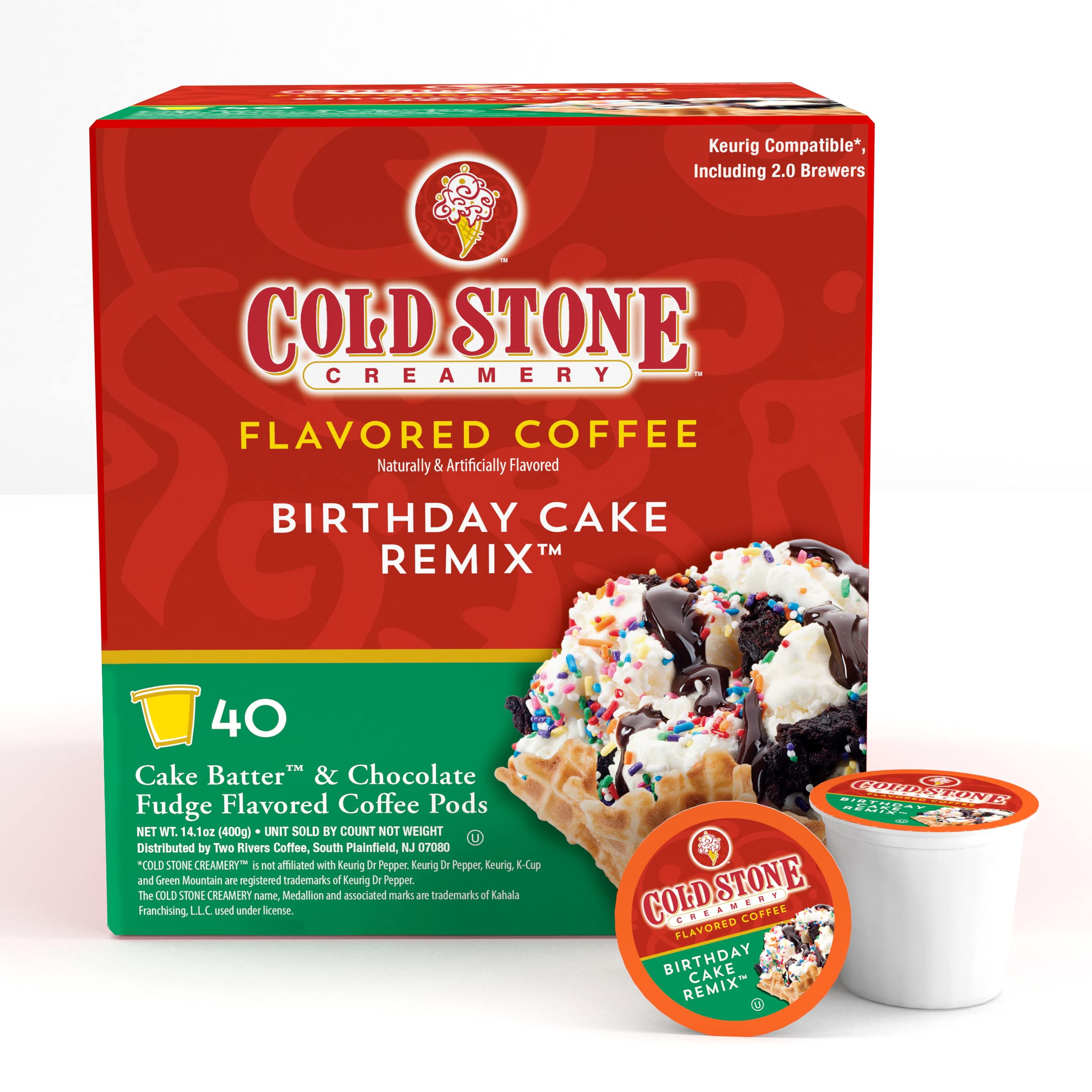 Cold Stone Creamery Beverages Coffee Pods Compatible with K Cup Brewers Including 2.0 - Ice Cream Flavored Assorted Variety Pack, 40 Count