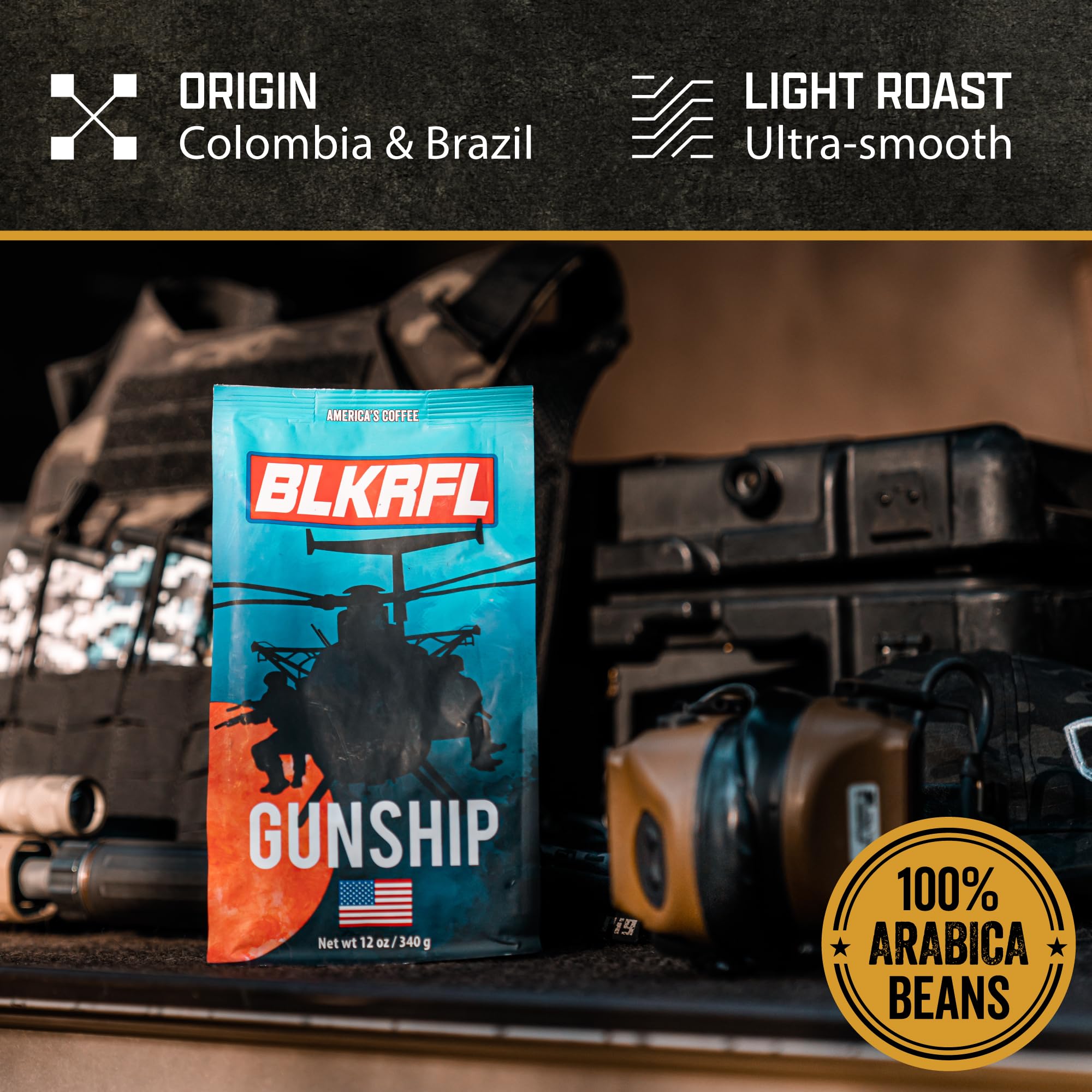 Black Rifle Coffee Company Silencer Smooth, 12oz Bag, Whole Bean Light Roast - Roasted Blend Made from Arabica Beans - Colombian & Brazilian Beans - Veteran Founded & American Made