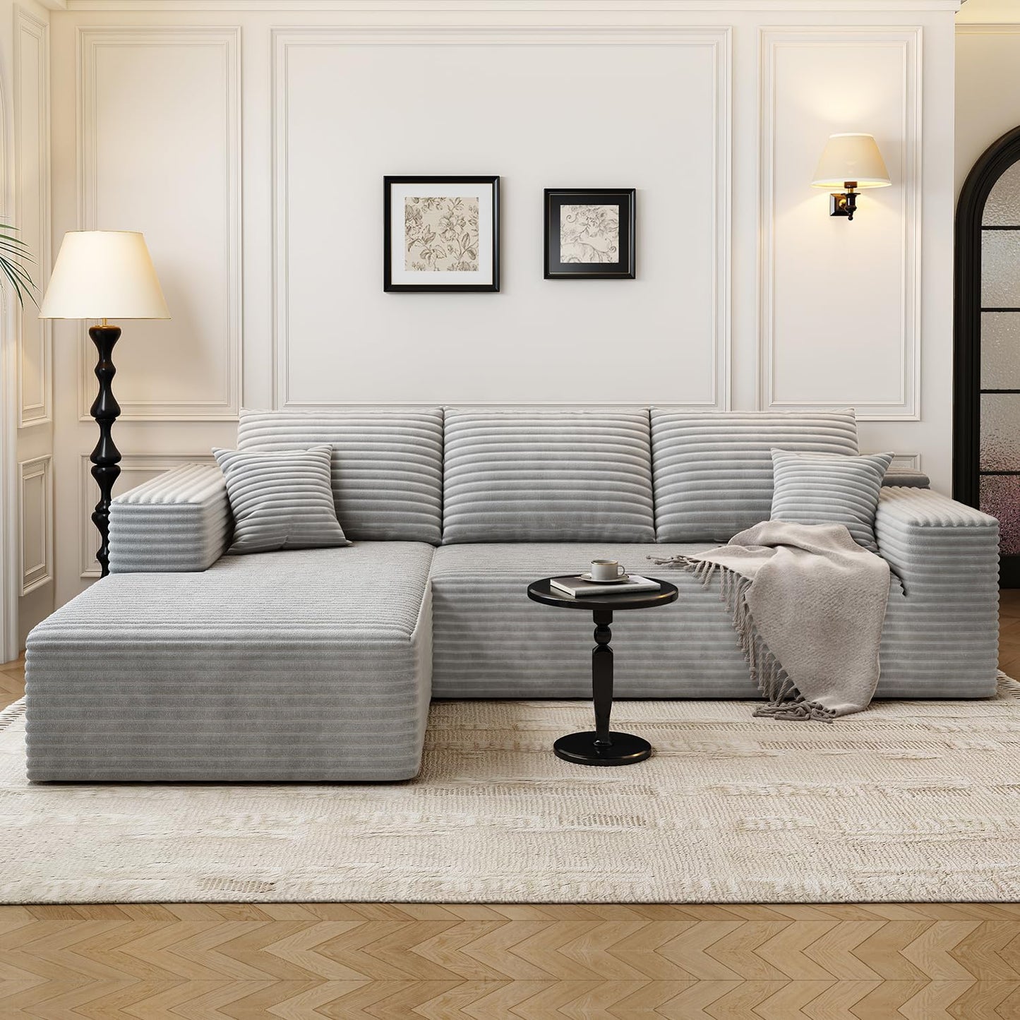 107.5" Cloud Modular Sectional Sofa Couch with L-Shape Chaise,Modern Minimalist Upholstered Couches for Living Room Bedroom,Deep Seat Corner Couch，No Assembly Required (Camel,Left Facing Chaise)