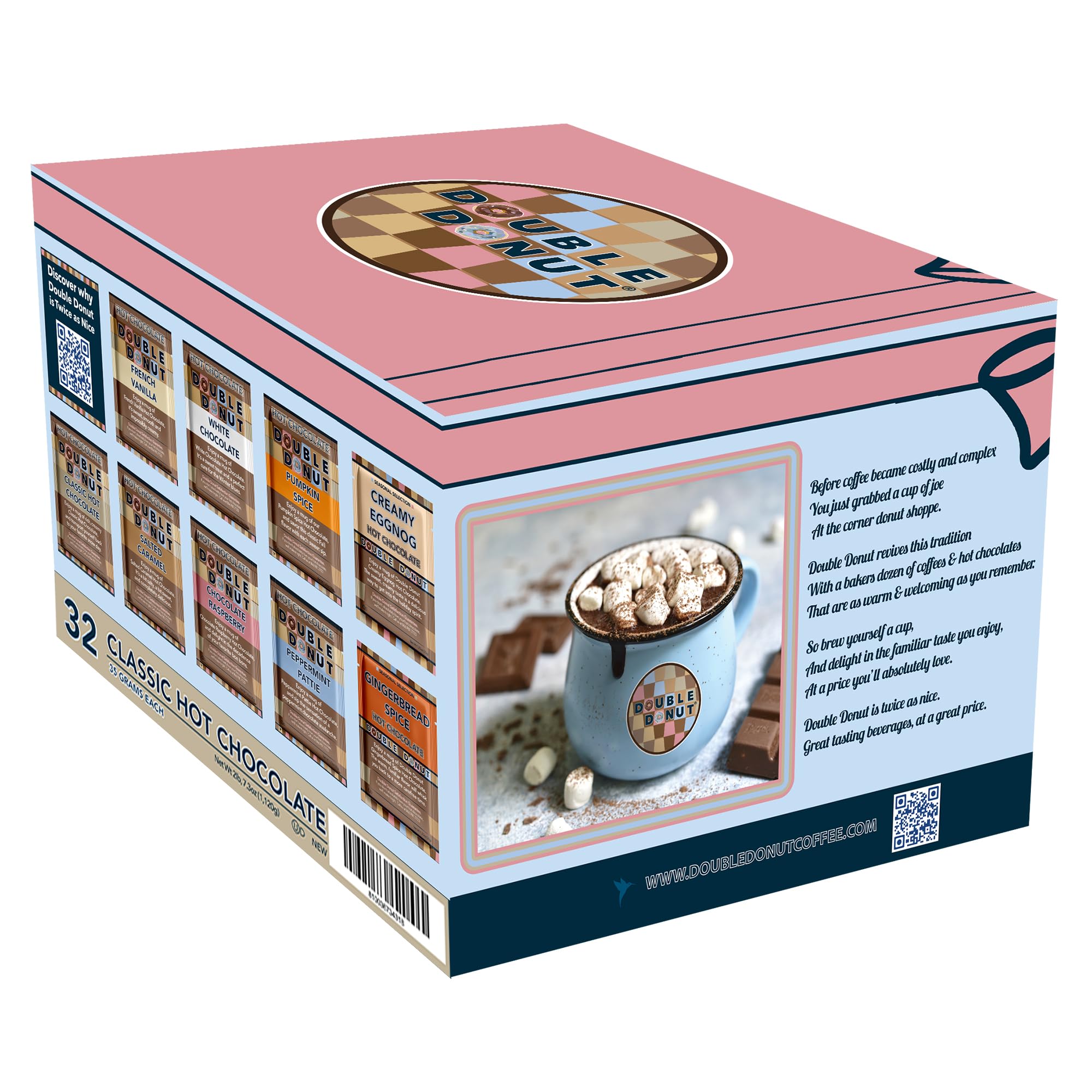Gourmet Hot Cocoa Mix Variety Pack - Classic, Chocolate Raspberry, Salted Caramel, & Peppermint Hot Chocolate Mix Sets - 32 Count