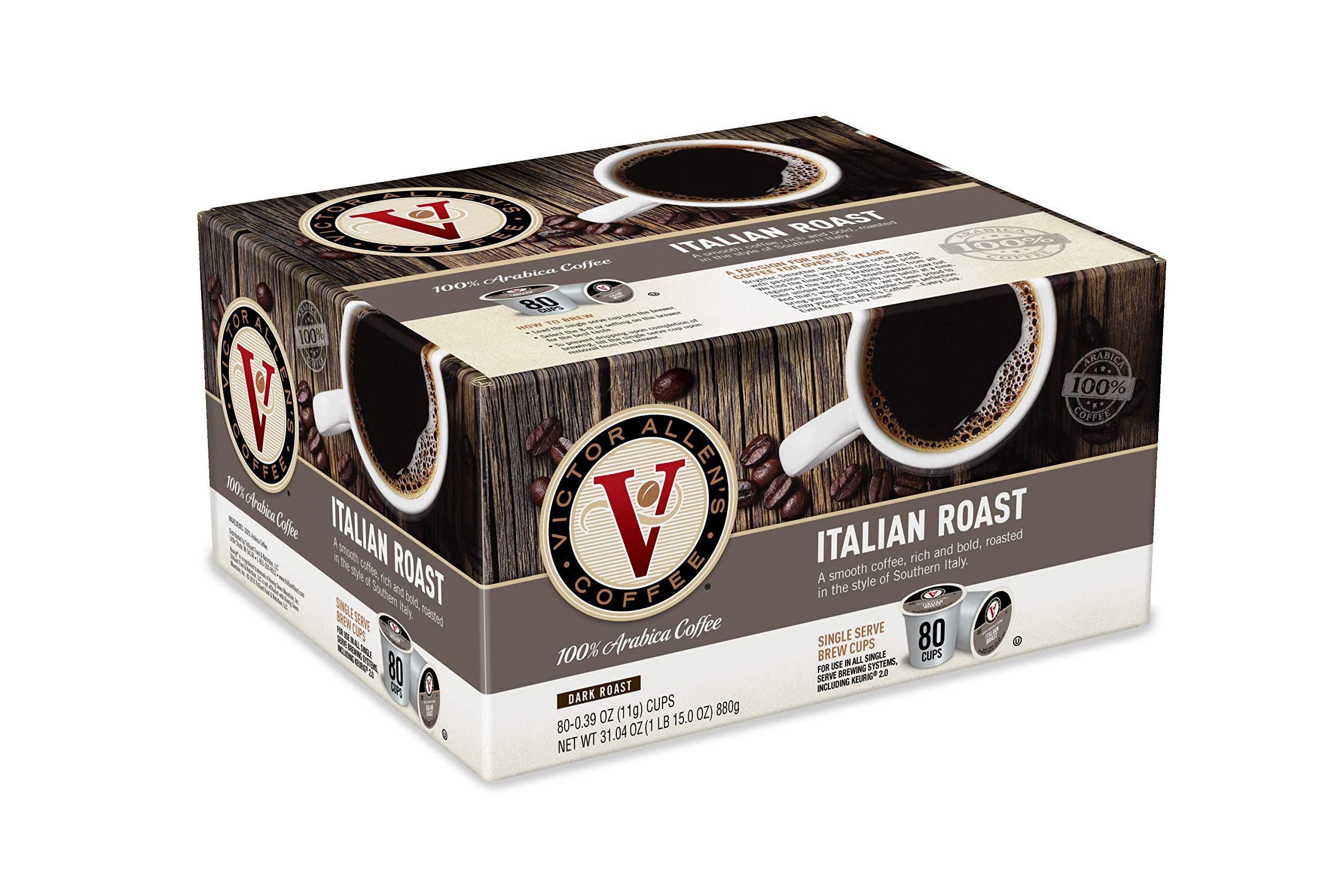 Victor Allen's Coffee French Roast and Italian Roast Dark Roast Coffee Pods for Keurig (80 Count)