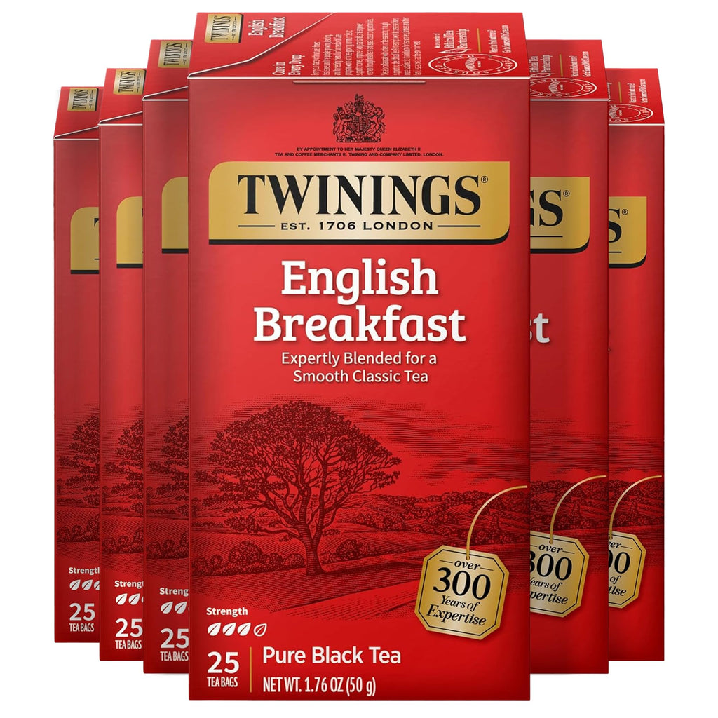 Twinings English Breakfast Black Tea Individually Wrapped Bags, 100 Count (Pack of 1), Smooth, Flavourful, and Robust, Caffeinated, Enjoy Hot or Iced, 100 Teabags