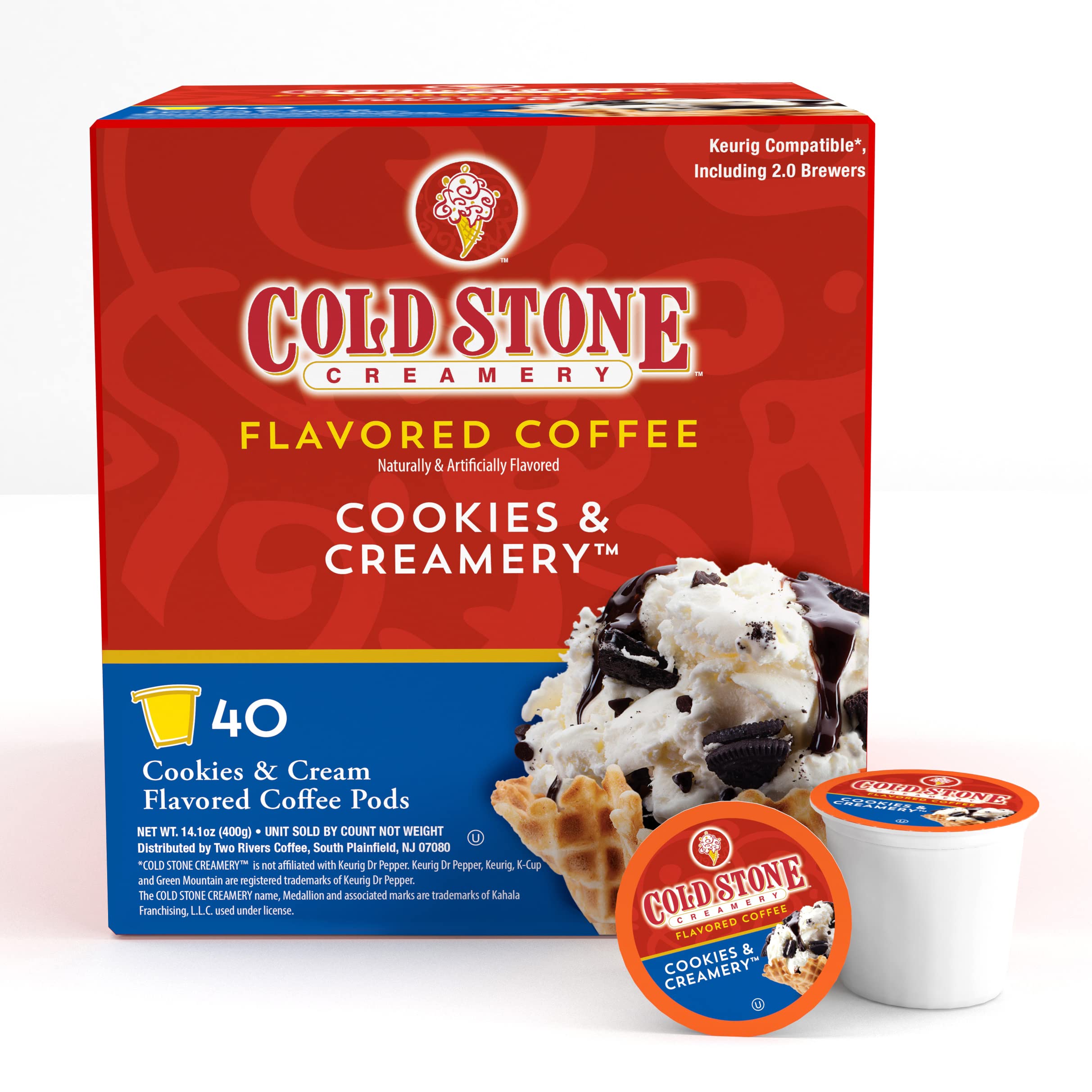 Cold Stone Creamery Beverages Coffee Pods Compatible with K Cup Brewers Including 2.0 - Ice Cream Flavored Assorted Variety Pack, 40 Count