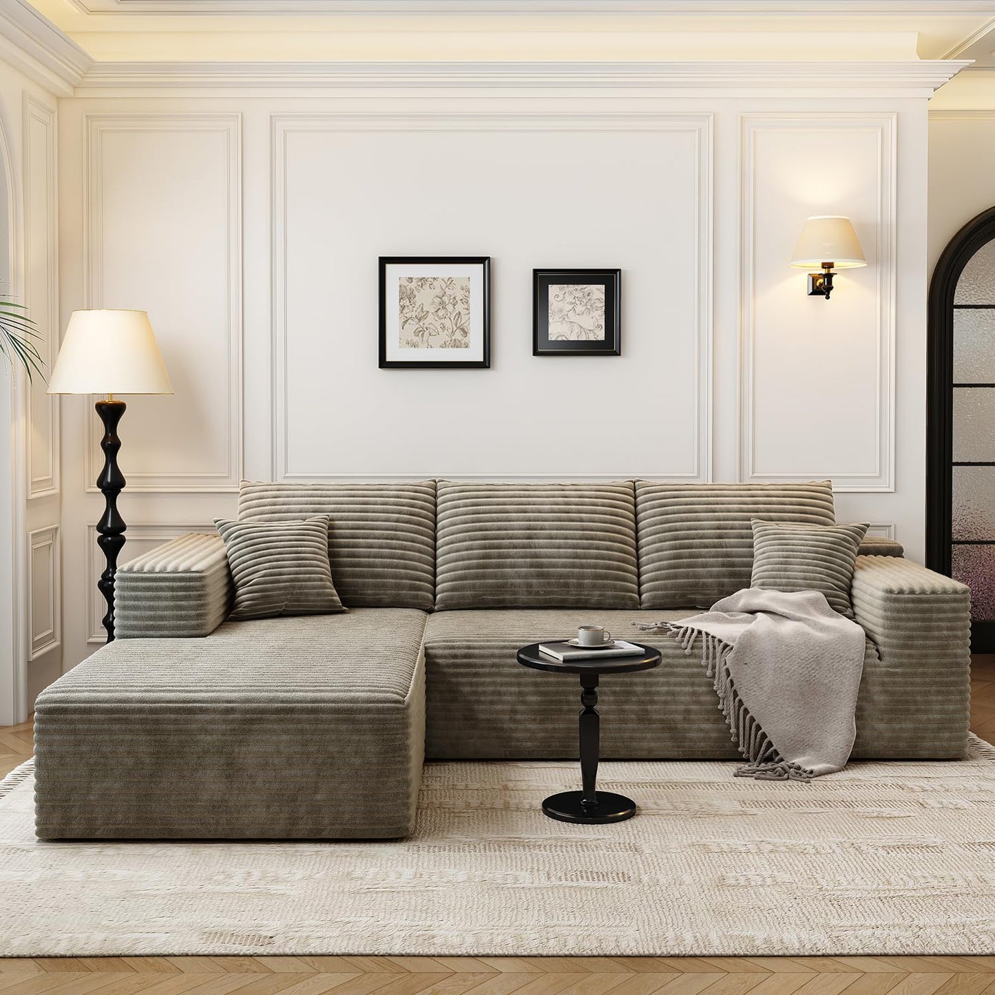 107.5" Cloud Modular Sectional Sofa Couch with L-Shape Chaise,Modern Minimalist Upholstered Couches for Living Room Bedroom,Deep Seat Corner Couch，No Assembly Required (Camel,Left Facing Chaise)