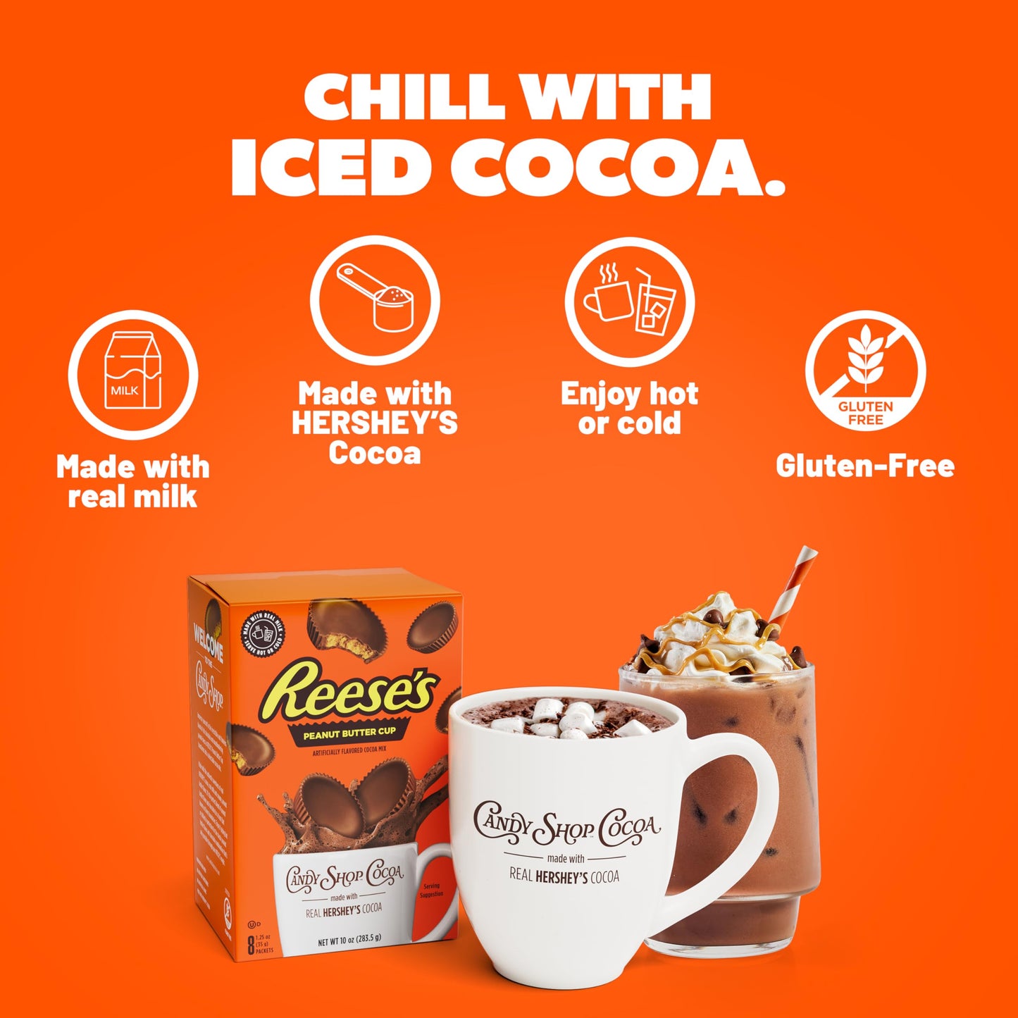 Candy Shop Cocoa HERSHEY'S Milk Chocolate Cocoa Mix, Hot Chocolate, Make Hot or Iced Cocoa, Made With Real Milk, Gluten Free, 1.25 oz packet (24 count)