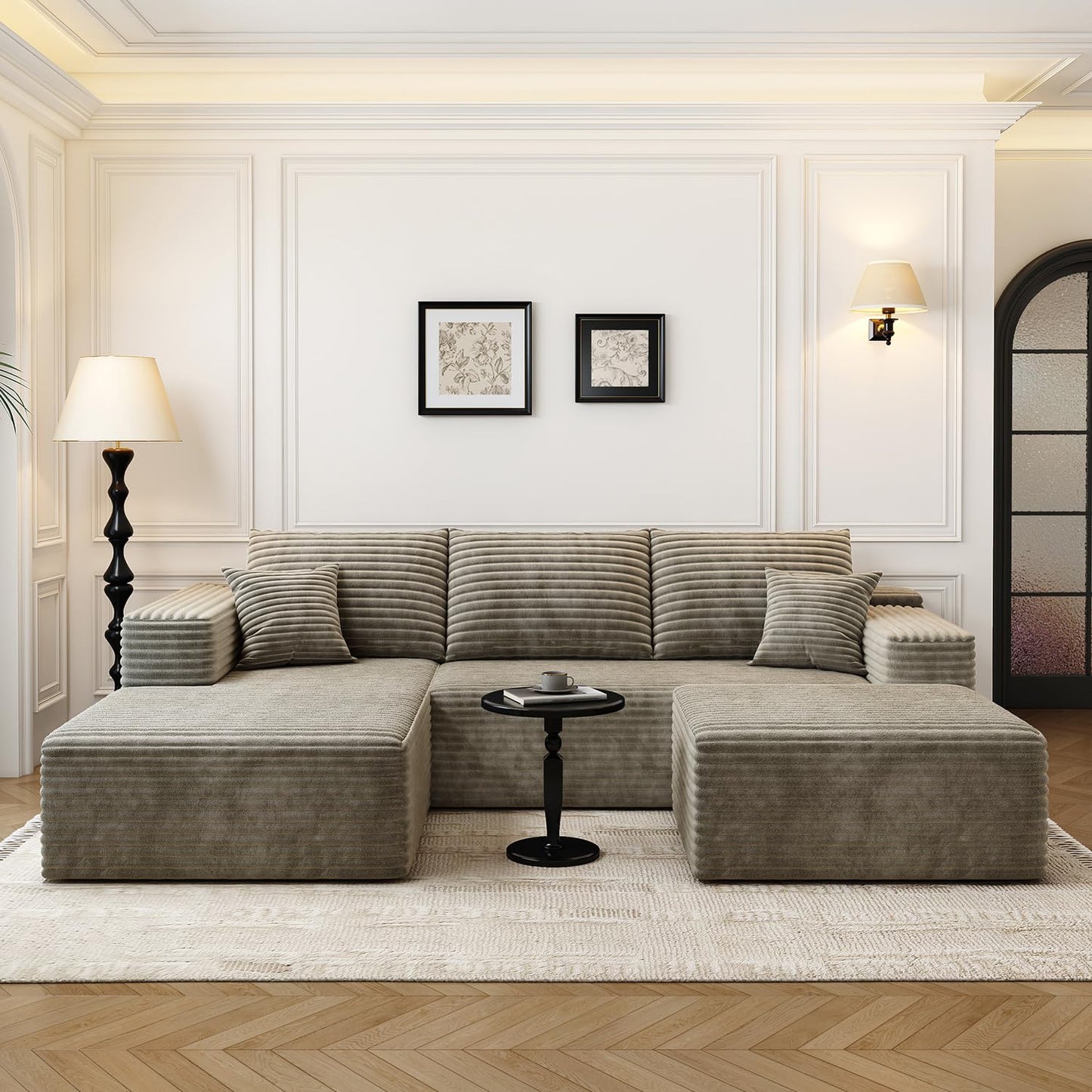 107.5" Cloud Modular Sectional Sofa Couch with L-Shape Chaise,Modern Minimalist Upholstered Couches for Living Room Bedroom,Deep Seat Corner Couch，No Assembly Required (Camel,Left Facing Chaise)