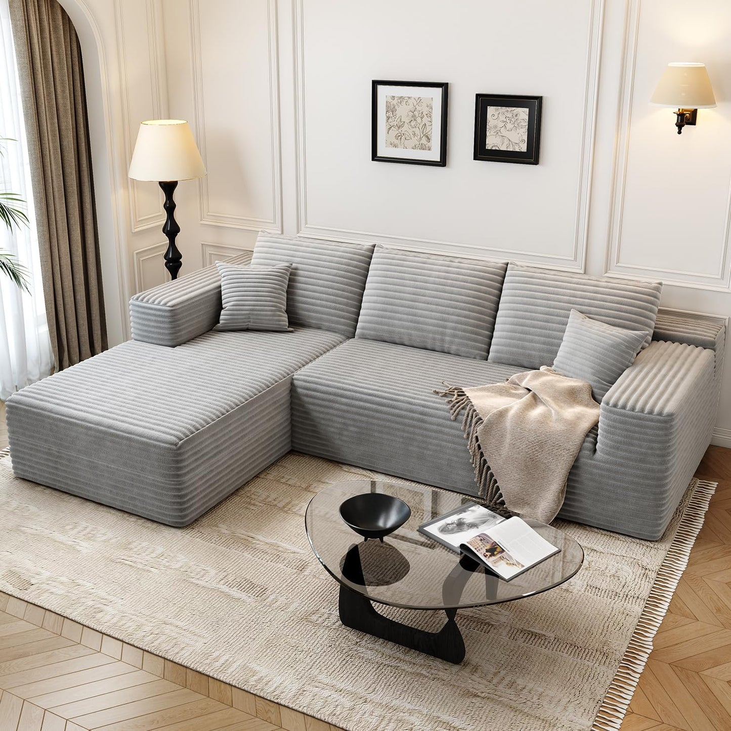 107.5" Cloud Modular Sectional Sofa Couch with L-Shape Chaise,Modern Minimalist Upholstered Couches for Living Room Bedroom,Deep Seat Corner Couch，No Assembly Required (Camel,Left Facing Chaise)