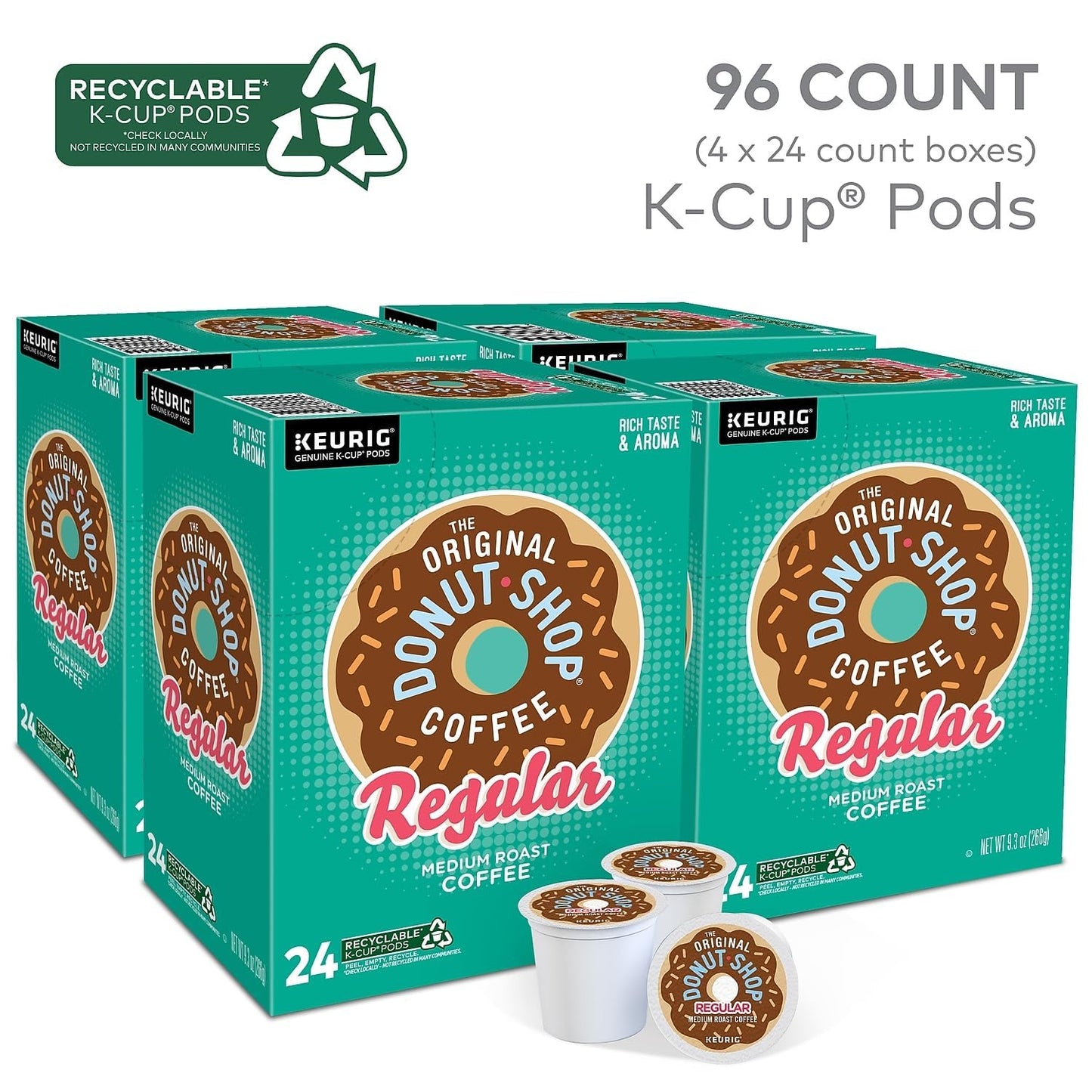 The Original Donut Shop Regular, Single-Serve Keurig K-Cup Pods, Medium Roast Coffee Pods, 32 Count