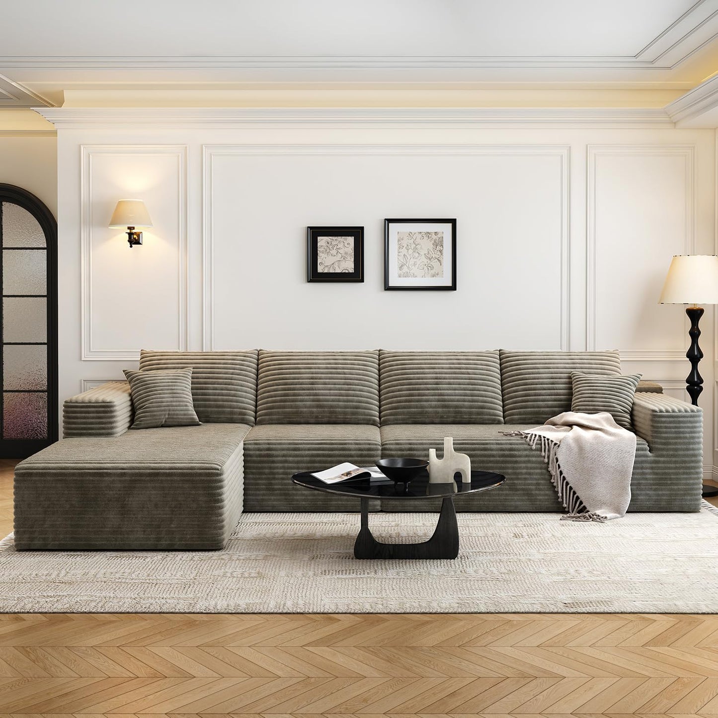 107.5" Cloud Modular Sectional Sofa Couch with L-Shape Chaise,Modern Minimalist Upholstered Couches for Living Room Bedroom,Deep Seat Corner Couch，No Assembly Required (Camel,Left Facing Chaise)