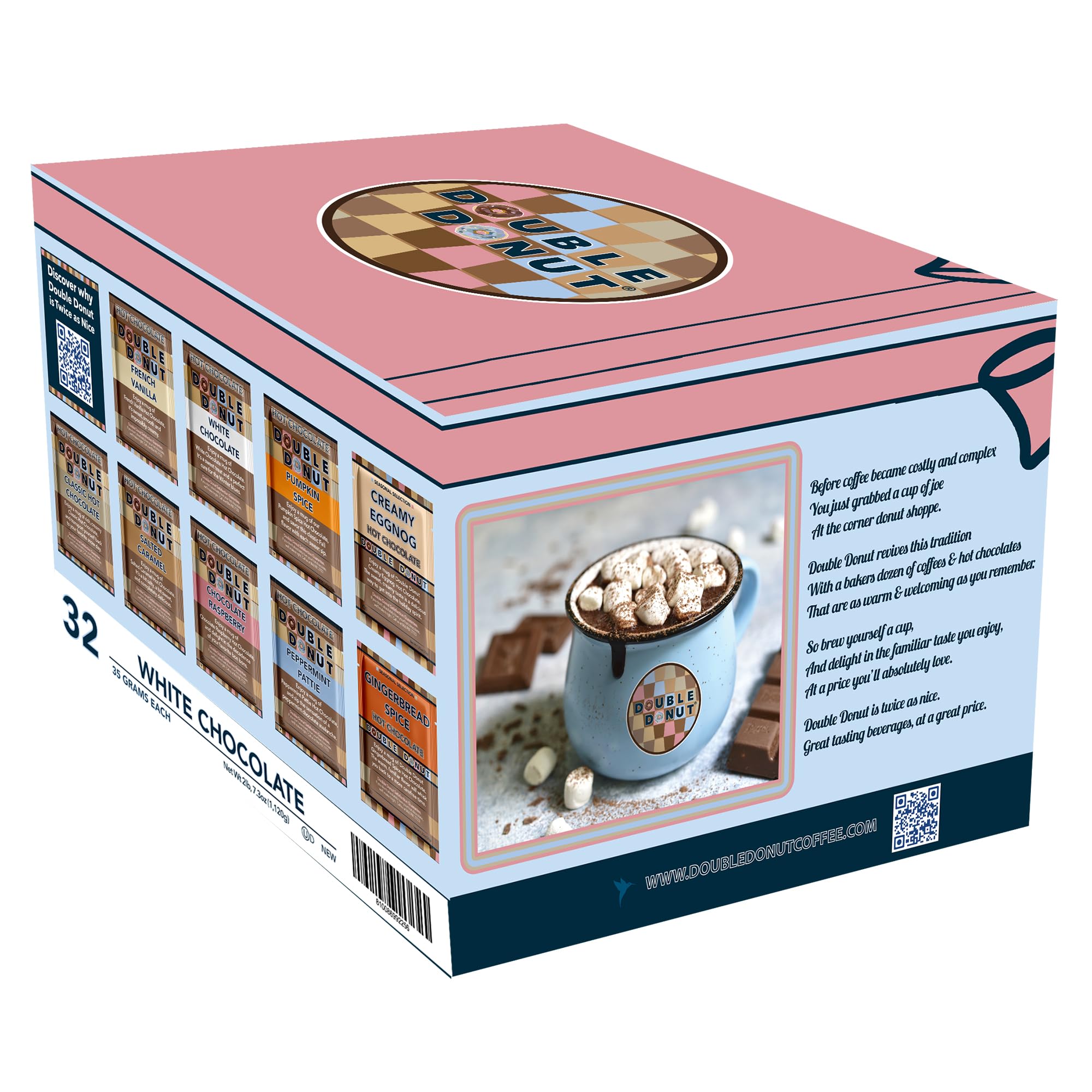 Gourmet Hot Cocoa Mix Variety Pack - Classic, Chocolate Raspberry, Salted Caramel, & Peppermint Hot Chocolate Mix Sets - 32 Count