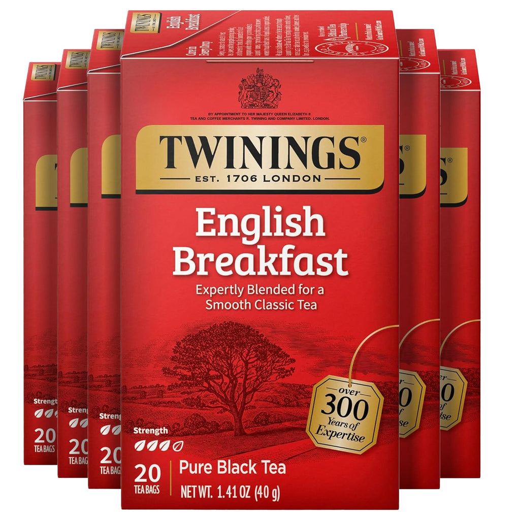 Twinings English Breakfast Black Tea Individually Wrapped Bags, 100 Count (Pack of 1), Smooth, Flavourful, and Robust, Caffeinated, Enjoy Hot or Iced, 100 Teabags