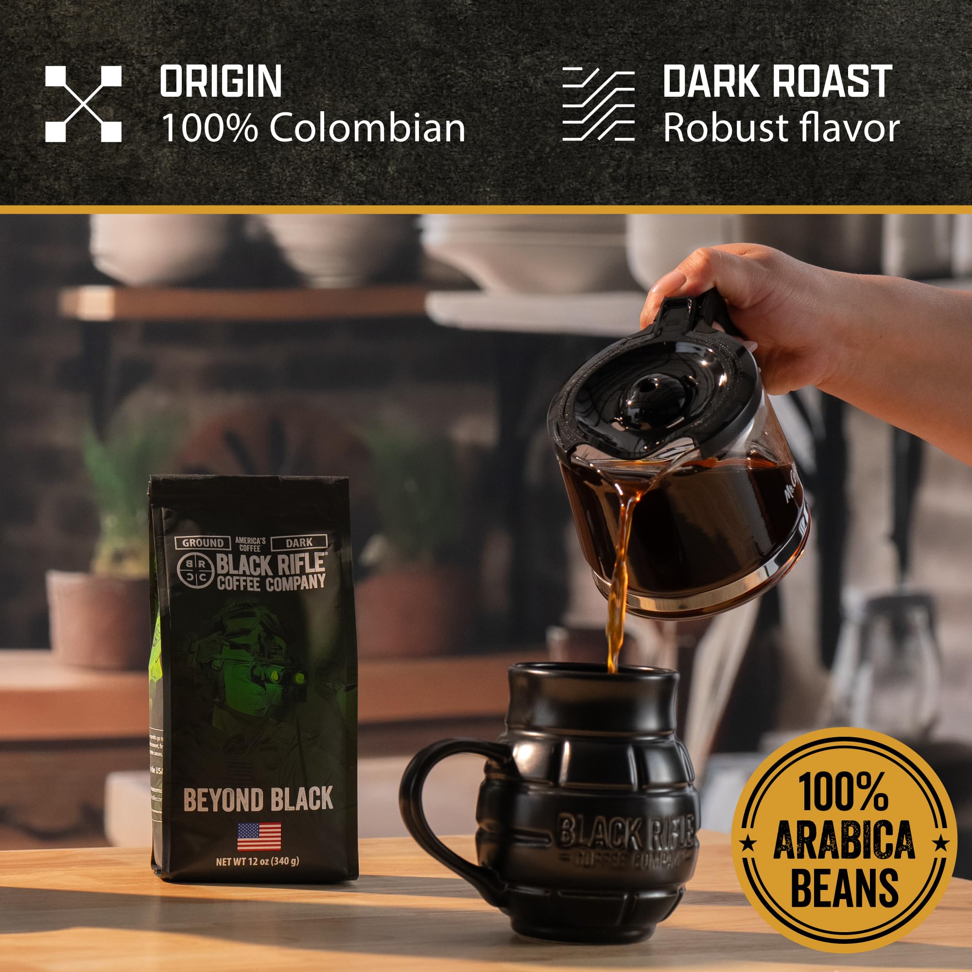 Black Rifle Coffee Company Espresso Mule Dark Roast Whole Bean Coffee – Bold Espresso with Notes of Chocolate, Bing Cherry & Caramelized Sugar 11oz