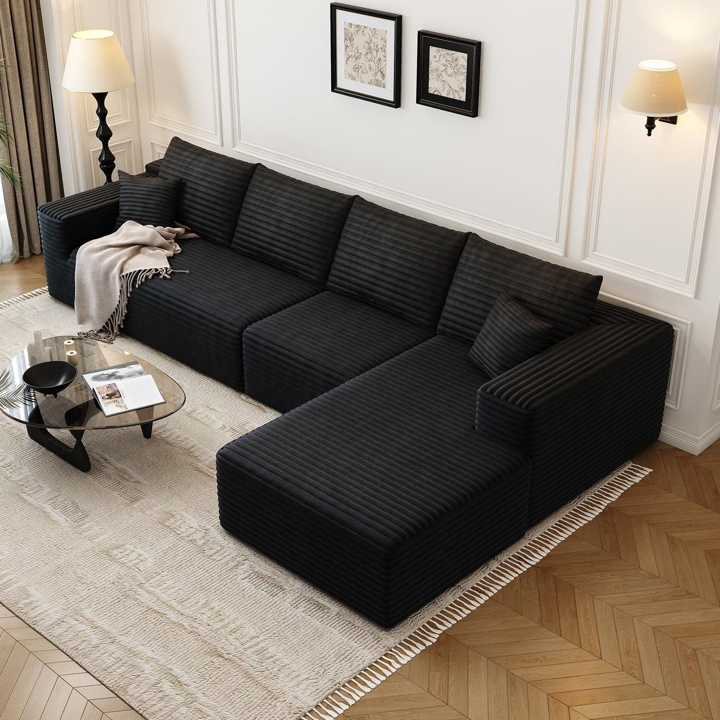 107.5" Cloud Modular Sectional Sofa Couch with L-Shape Chaise,Modern Minimalist Upholstered Couches for Living Room Bedroom,Deep Seat Corner Couch，No Assembly Required (Camel,Left Facing Chaise)