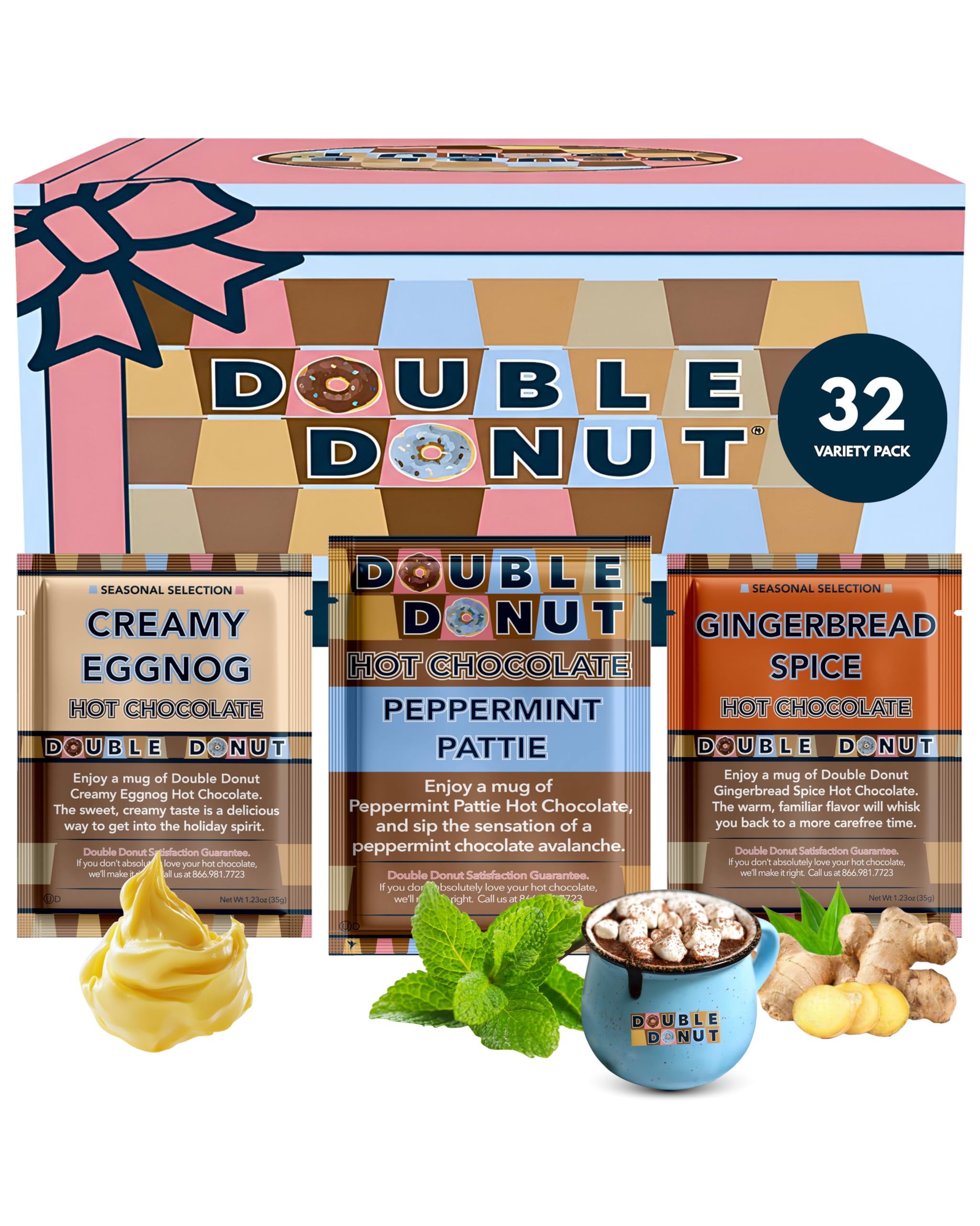 Gourmet Hot Cocoa Mix Variety Pack - Classic, Chocolate Raspberry, Salted Caramel, & Peppermint Hot Chocolate Mix Sets - 32 Count