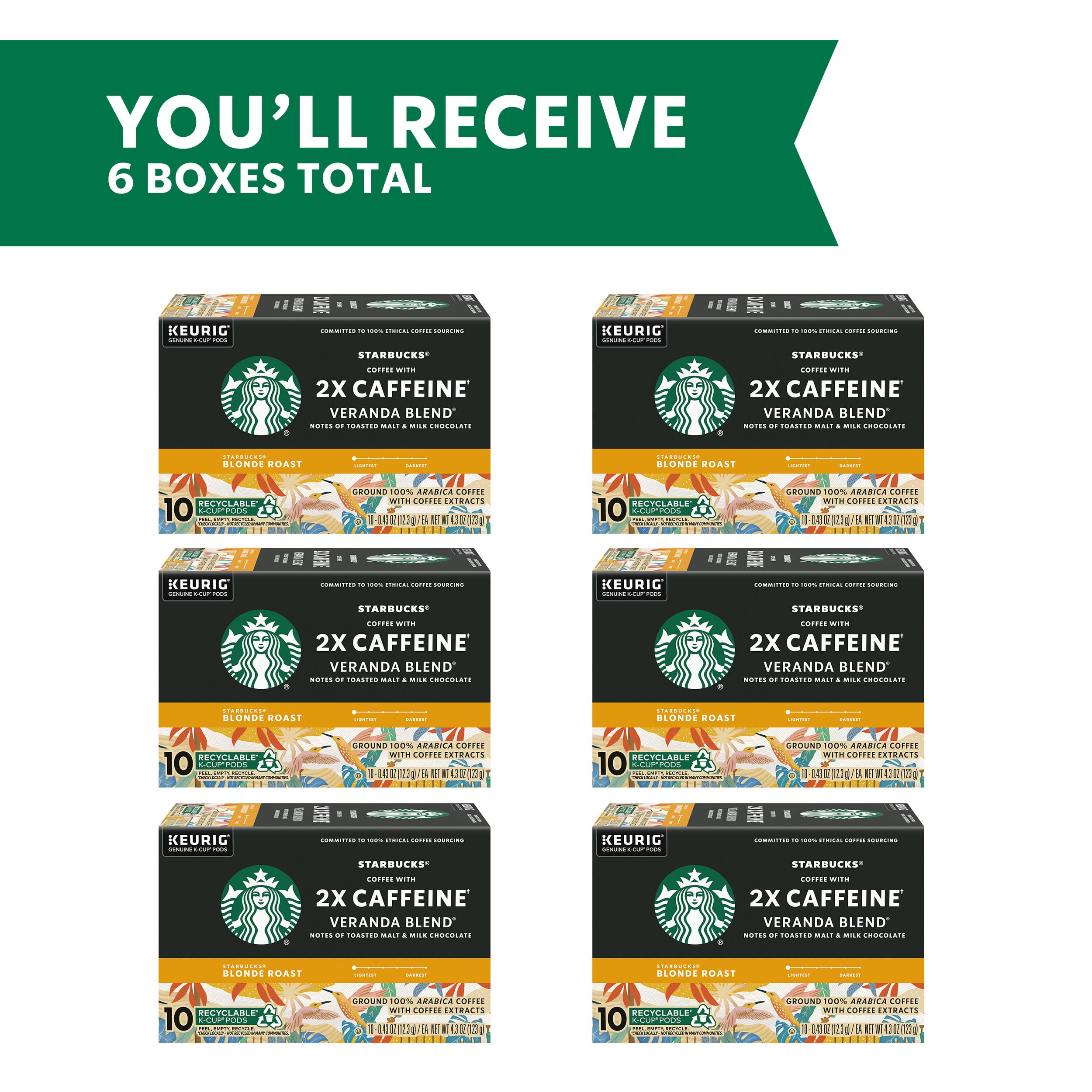Starbucks Coffee K-Cup Pods,  Flavored Selection Coffee, Naturally Flavored, 100% Arabica, 6 Boxes (60 Pods Total)