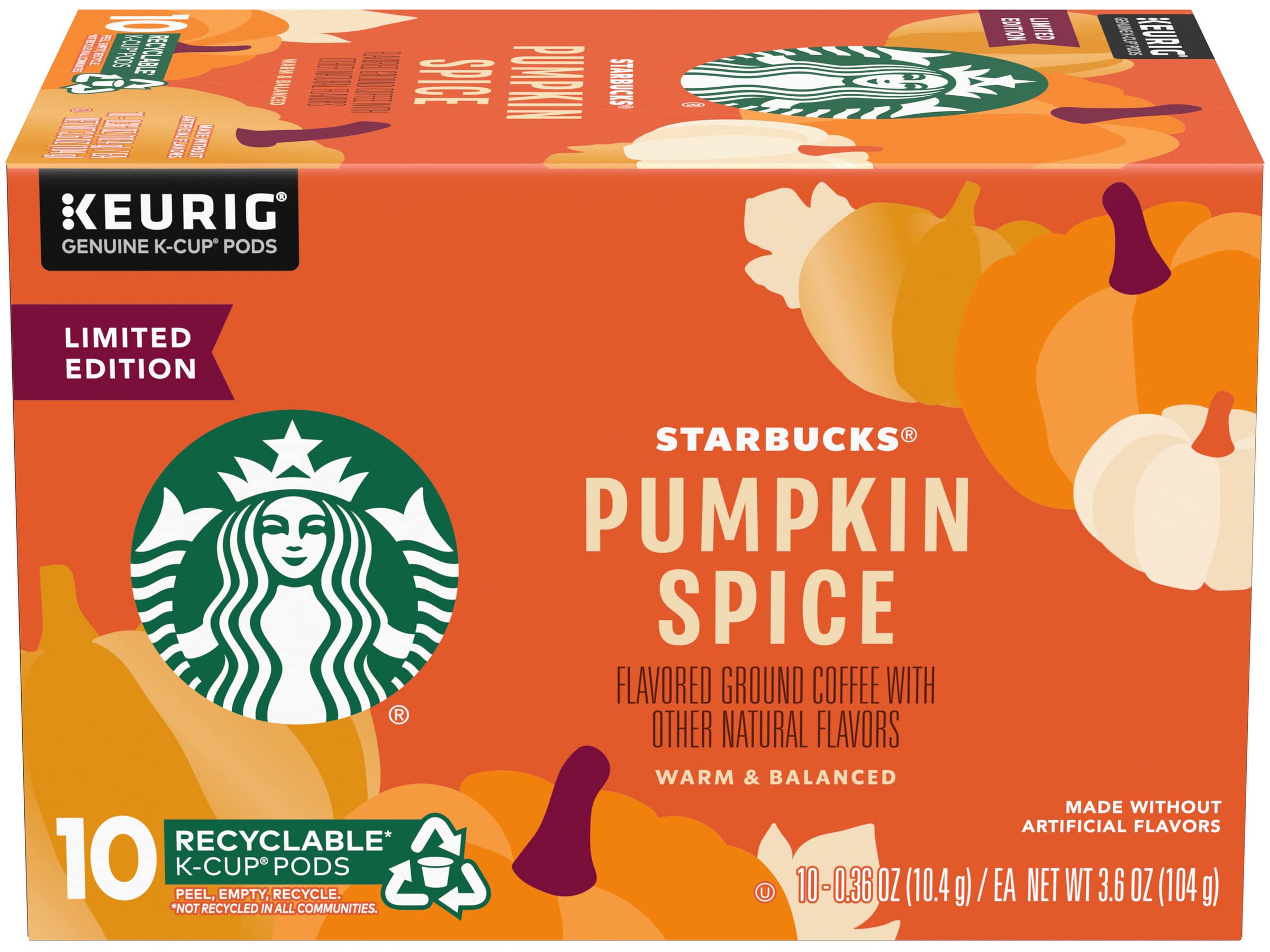 Starbucks Coffee K-Cup Pods,  Flavored Selection Coffee, Naturally Flavored, 100% Arabica, 6 Boxes (60 Pods Total)