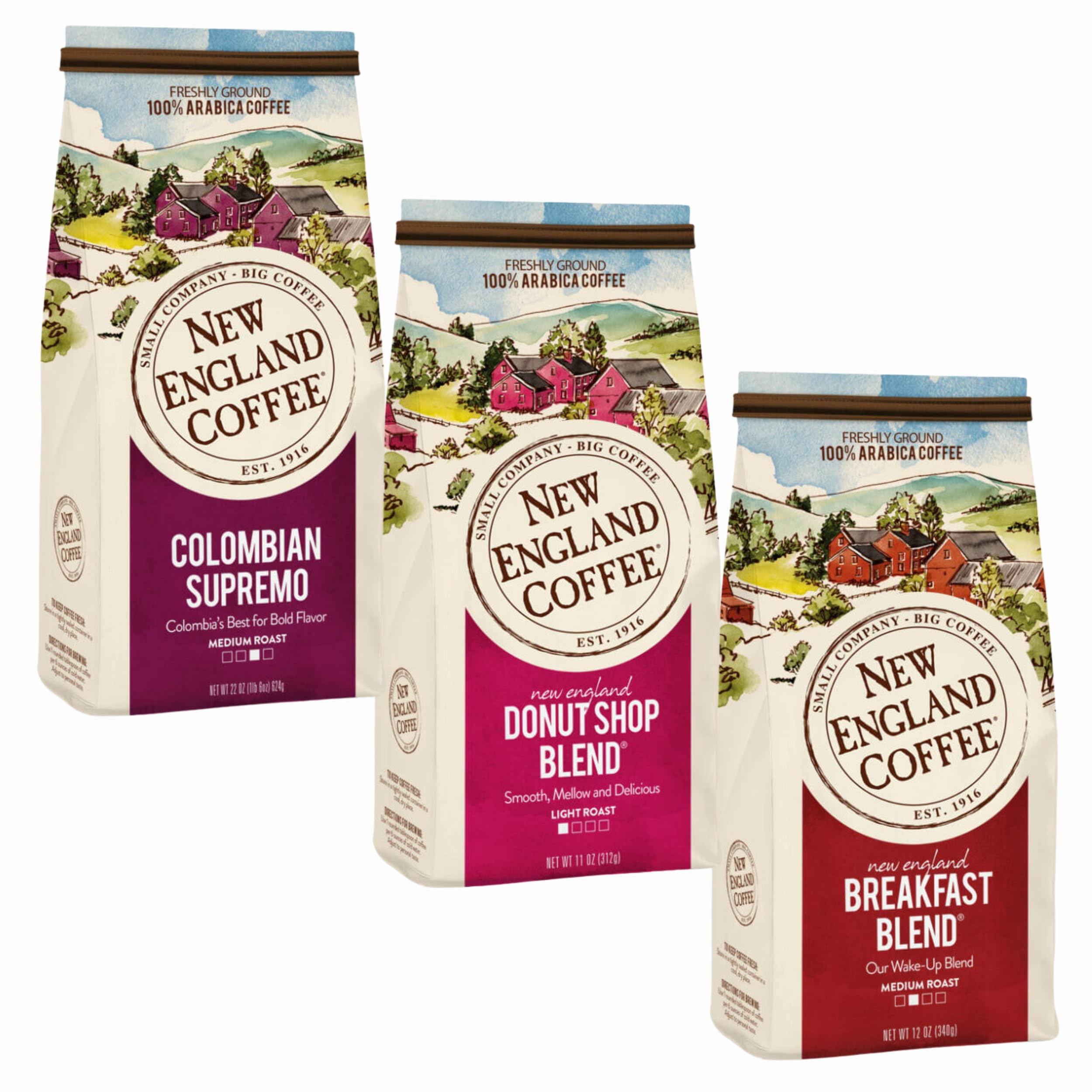 New England Coffee Breakfast Blend Medium Roast Ground Coffee, 12oz Bag (Pack of 1)