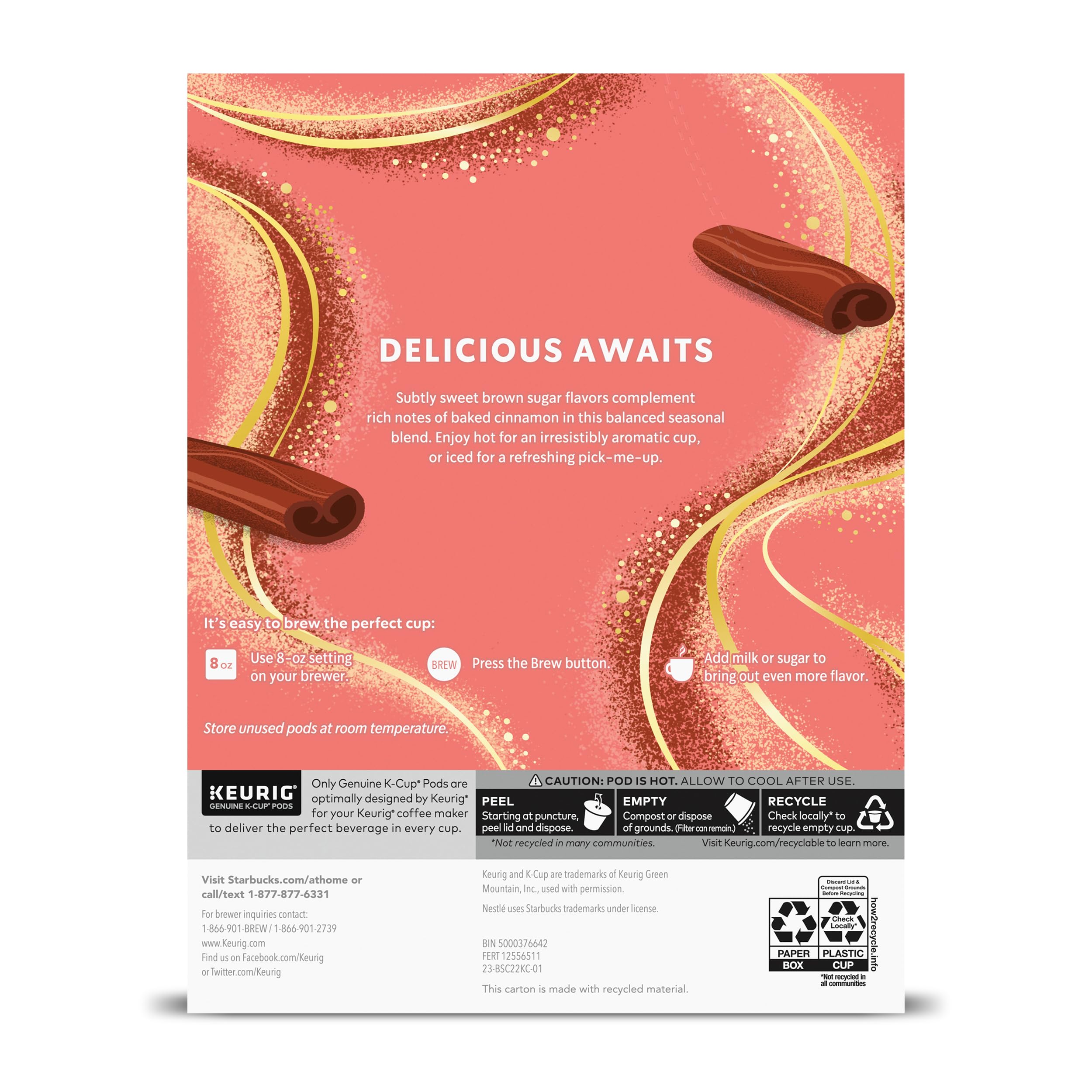 Starbucks Coffee K-Cup Pods,  Flavored Selection Coffee, Naturally Flavored, 100% Arabica, 6 Boxes (60 Pods Total)